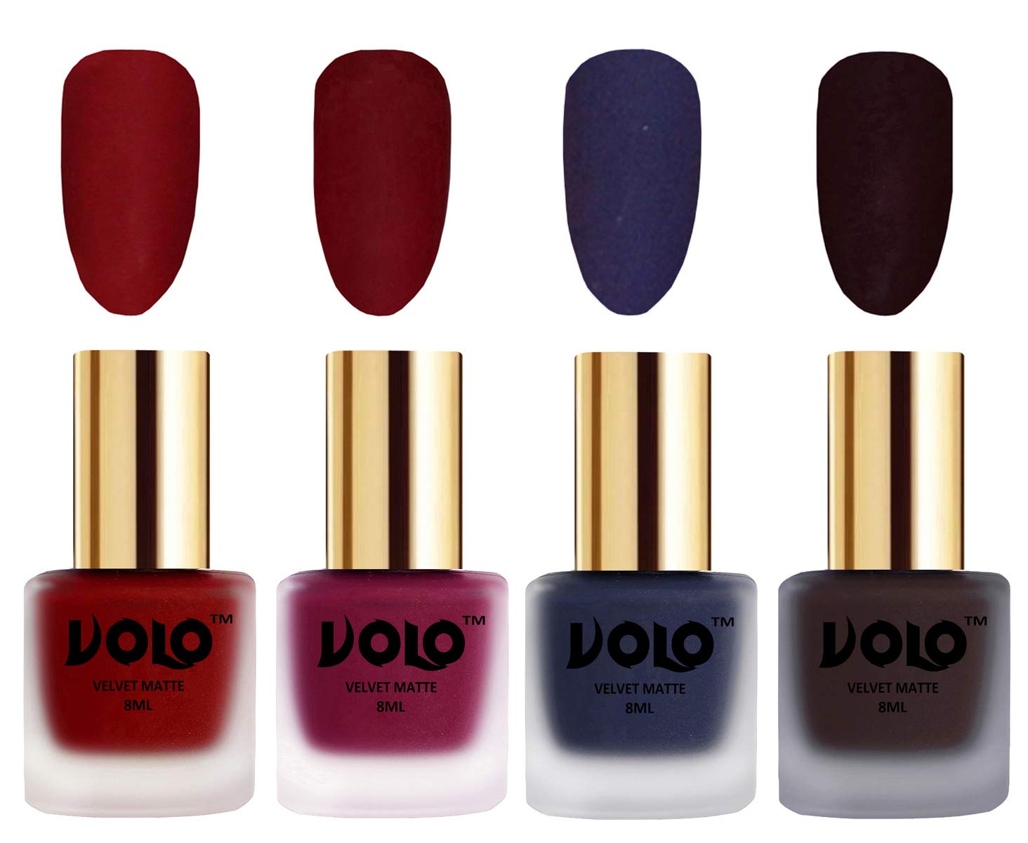 Volo Velvet Matte Nail Polish Set - 4 Colors (Tomato Red, Carrot Red, Navy Blue, Dark Wine) 32ml Each | Long-Lasting, Non-Chip Formula for Parties, Weddings & Special Occasions