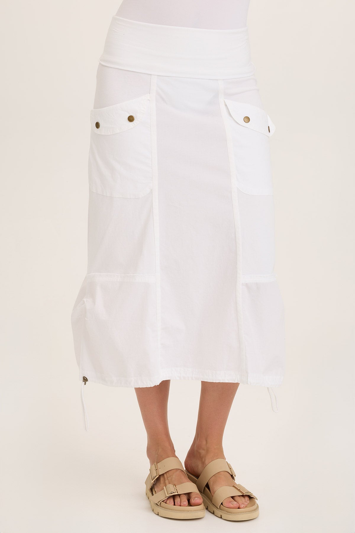 Marconi Cargo Cinch Bubble Hem Midi Skirt - Women's Casual A-Line Skirt with Pockets | Perfect for Streetwear, Travel & Everyday Outfits