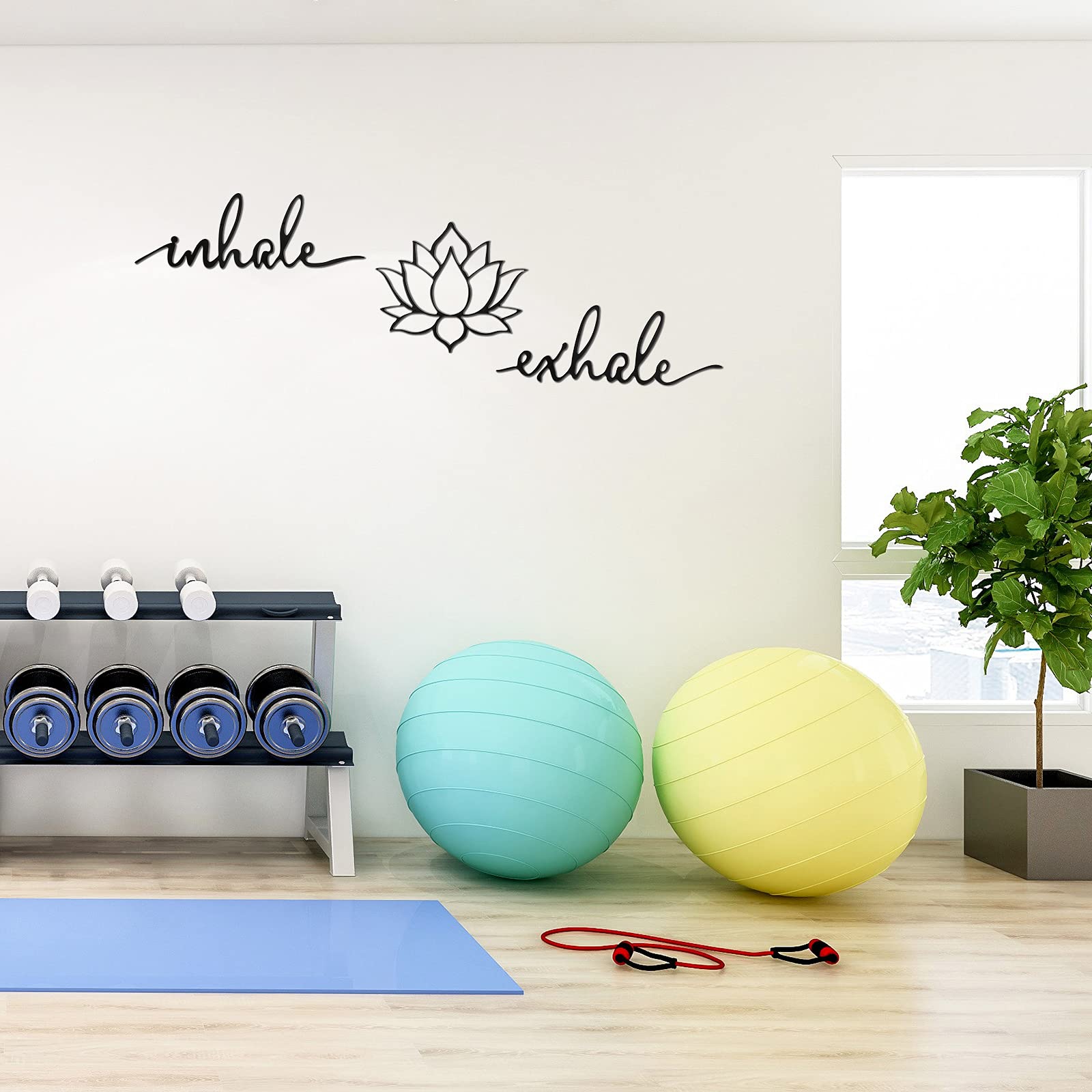 Inhale Exhale Wall Art - Yoga & Meditation Decor with Lotus Flower Design - Black Metal Spiritual Sign for Home, Living Room, Bedroom - Perfect for Yoga Studios, Meditation Spaces & Mindful Home Decor