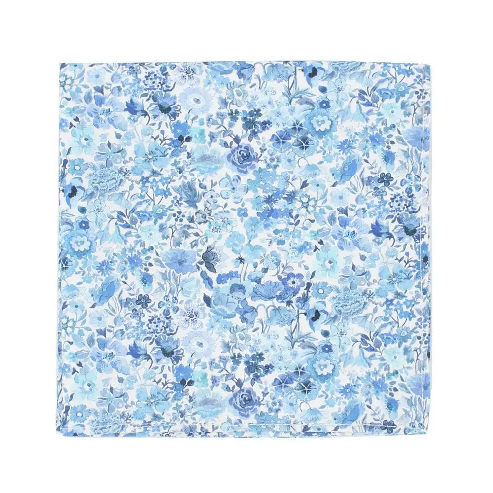 L A Smith Classic Garden Blue Hank - Premium Liberty Fabric Handkerchief for Men & Women - Perfect for Weddings, Gifts & Everyday Elegance