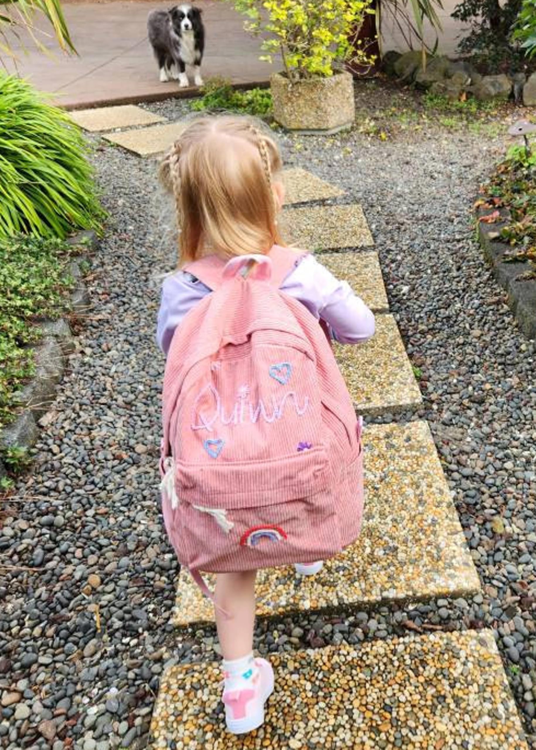 Personalized Kids Backpack for Boys & Girls - Custom Name Patch Nylon Bookbag for School, Travel & Daily Use - Durable Preppy Backpack for Birthday & Christmas Gifts (Corduroy Text Embroidery Design)