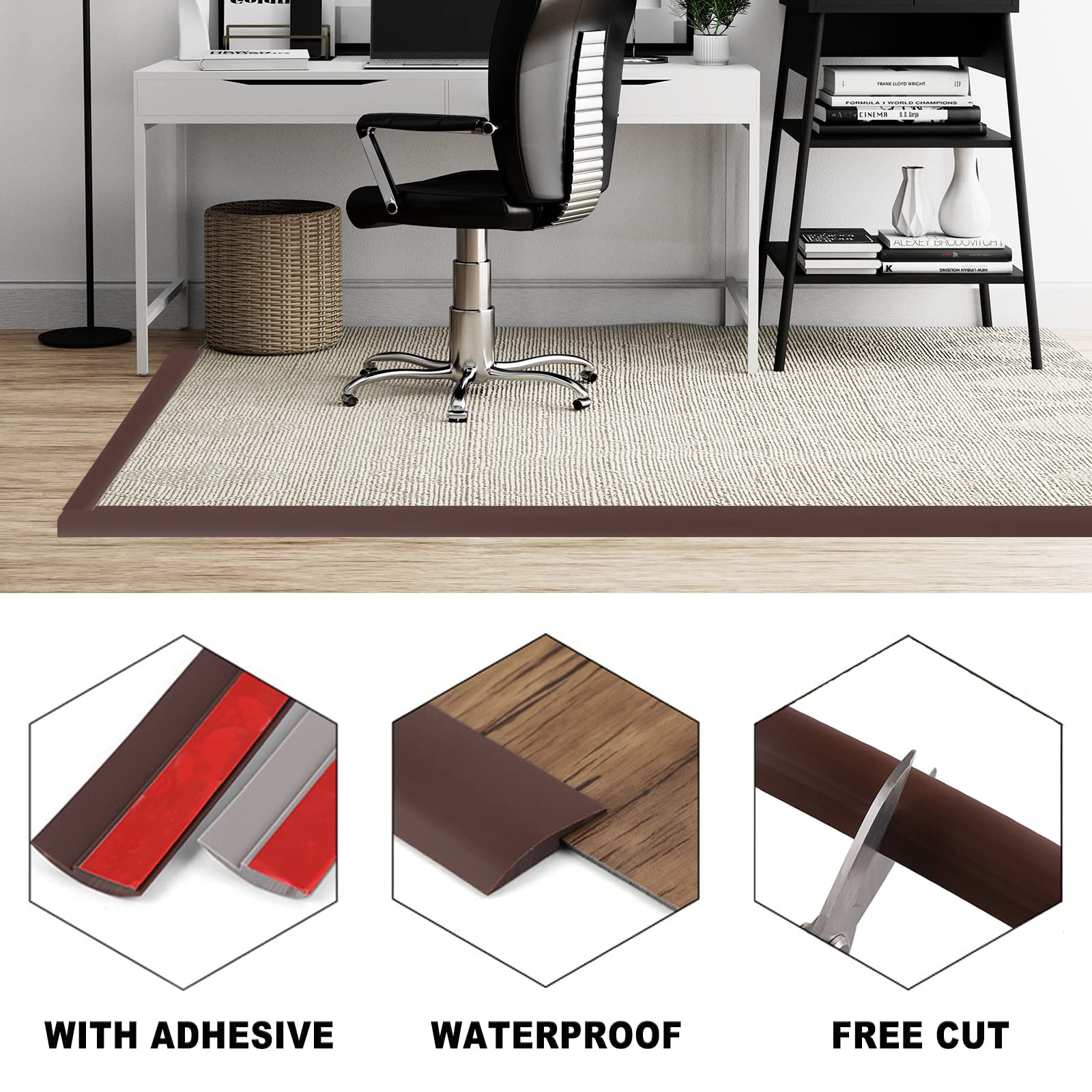 6.56Ft Self-Adhesive Carpet Floor Transition Strip - Brown Threshold Cover for Doorways & Floor Dividers (Height <5mm) | Perfect for Hardwood to Carpet, Tile to Vinyl Transitions & Home Renovations