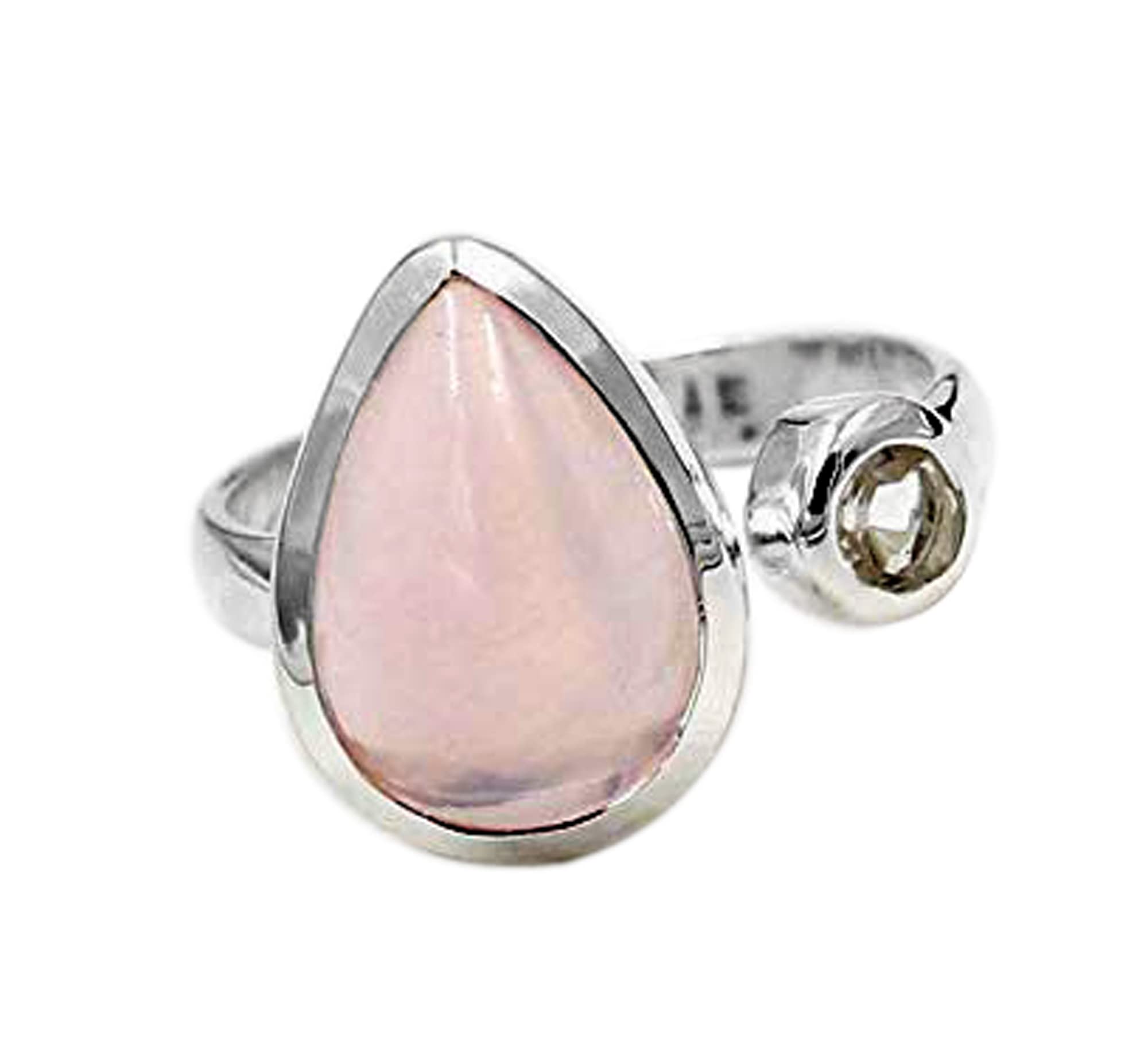 Rose Quartz Open Front Ring - 925 Sterling Silver Handmade Jewelry for Women, Anniversary & Birthday Gift - Elegant & Romantic for Everyday Wear, Date Nights & Special Occasions