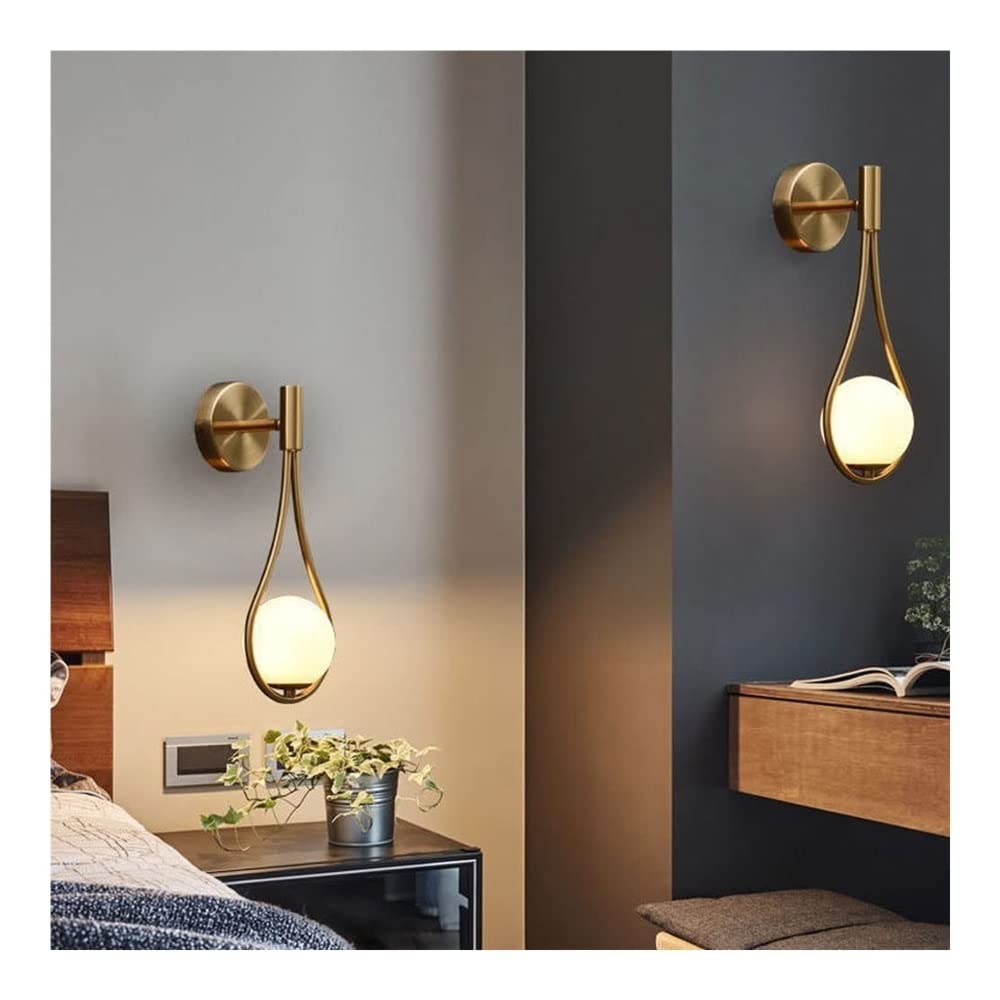 Modern Gold Wall Sconce - Mid Century Globe Down Light Fixture, Warm White LED Wall Lamp for Bedroom, Living Room & Hallway Decor - Iron & Glass Vintage Lighting (Perfect for Ambient Lighting in Dining Rooms, Entryways and Cozy Corners)
