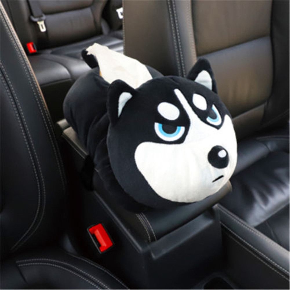 Whyme Cartoon Husky Tissue Box Cover - Soft Plush Car & Home Decor with Armrest Paper Holder - Cute Bathroom & Office Accessories for Daily Use & Gifts