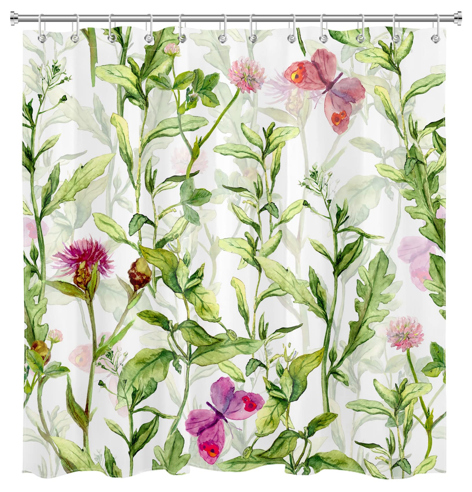 HVEST Watercolor Botanical Shower Curtain - Green Leaves & Floral Bathroom Decor, Waterproof Polyester Fabric with Hooks (72x78 Inches) - Perfect for Modern Bathrooms, Spa Retreats & Nature-Inspired Home Decor