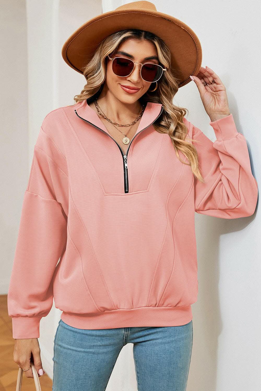 Stylish Women's Half Zip Sweatshirt with Pockets - Cozy Pullover for Casual Outfits, Outdoor Activities & Lounge Wear