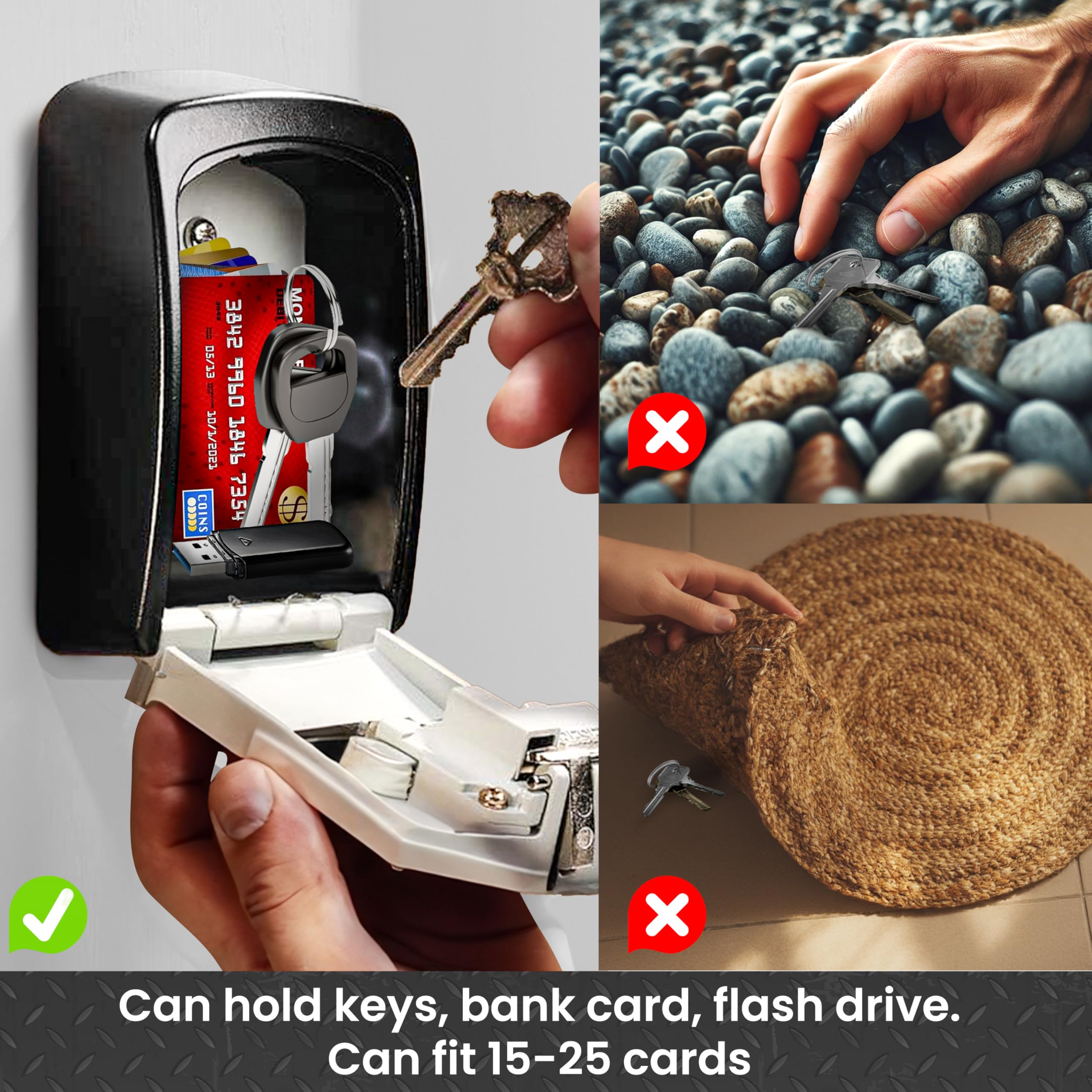 Secure Key Lock Box - Wall Mounted Key Holder & Safe Storage Box for Home, Office, and Outdoor Use | Waterproof & Durable Key Safe for Spare Keys, Hide-a-Key, and Emergency Access