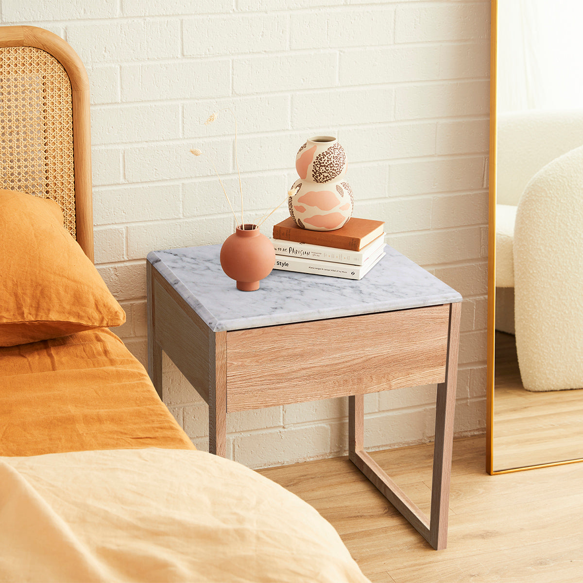 Luxury Avalon Marble Bedside Table - Modern Nightstand with Storage Drawer for Bedroom, Living Room & Office - Elegant Home Decor & Functional Furniture