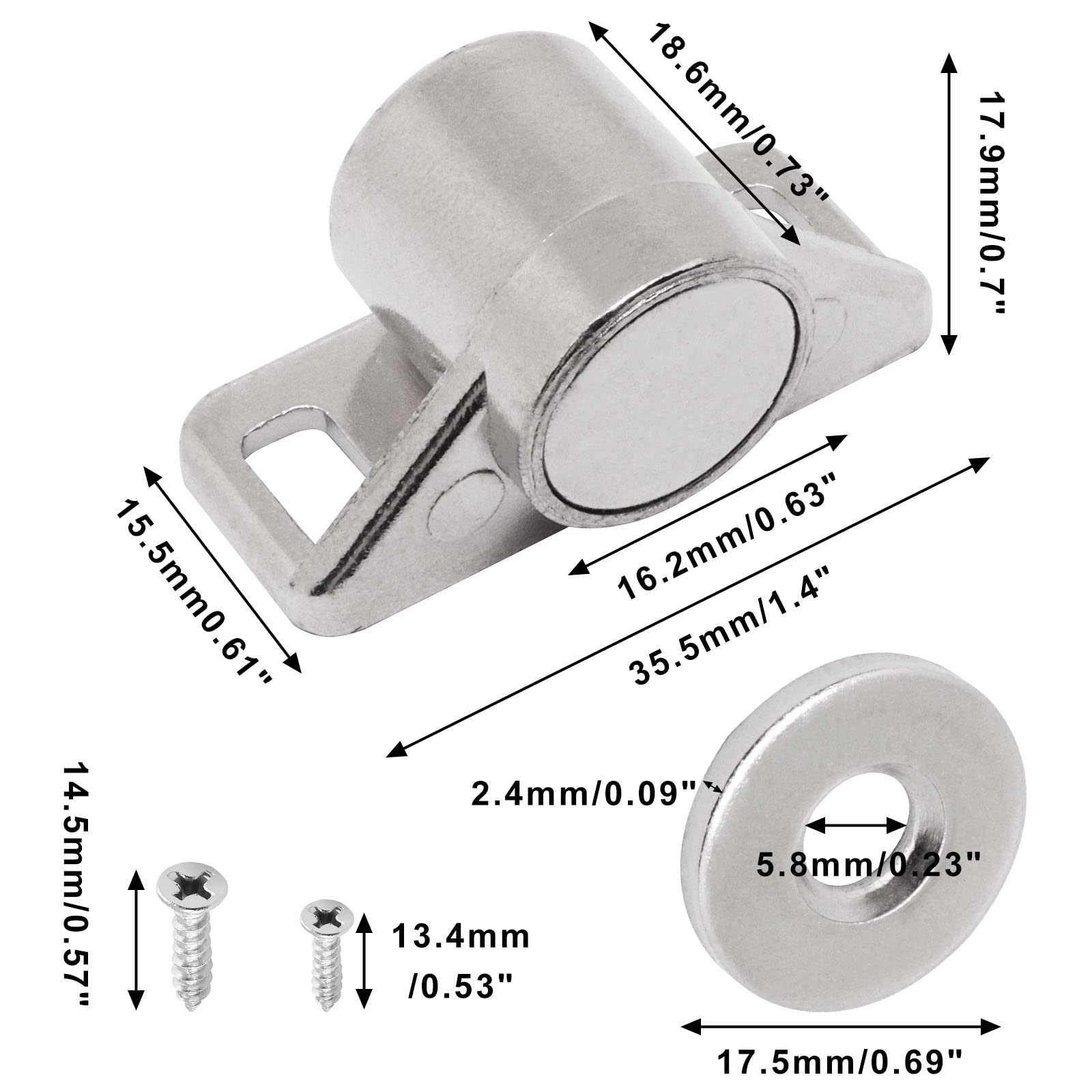 6 Pack Cabinet Door Magnets - Strong Magnetic Door Catch & Drawer Locks for Kitchen Cupboards, Closets & Cabinets - Keep Doors Securely Closed (Silver) - Perfect for Child Safety & Home Organization
