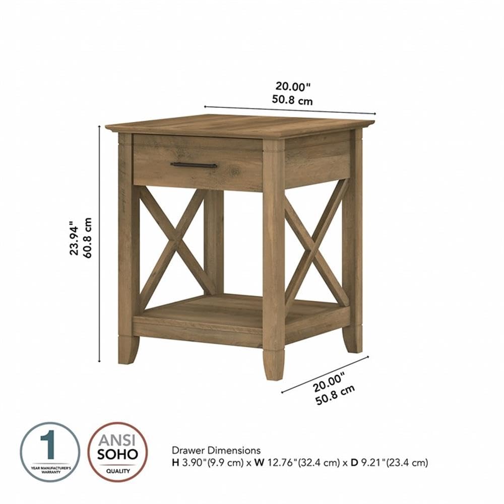Bush Furniture Key West Nightstand with Drawer - Reclaimed Pine Wood Bedside Table for Bedroom, Living Room & Guest Room - Rustic Night Stand with Storage for Home Decor