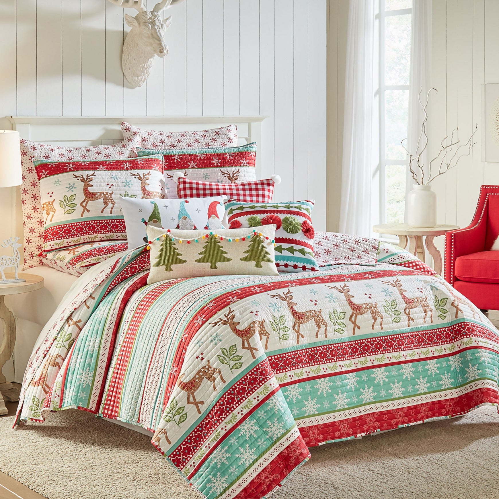 Let It Snow Euro Sham Pillowcase Set of 2 - Winter Holiday Decorative Bedding for Christmas Home Decor
