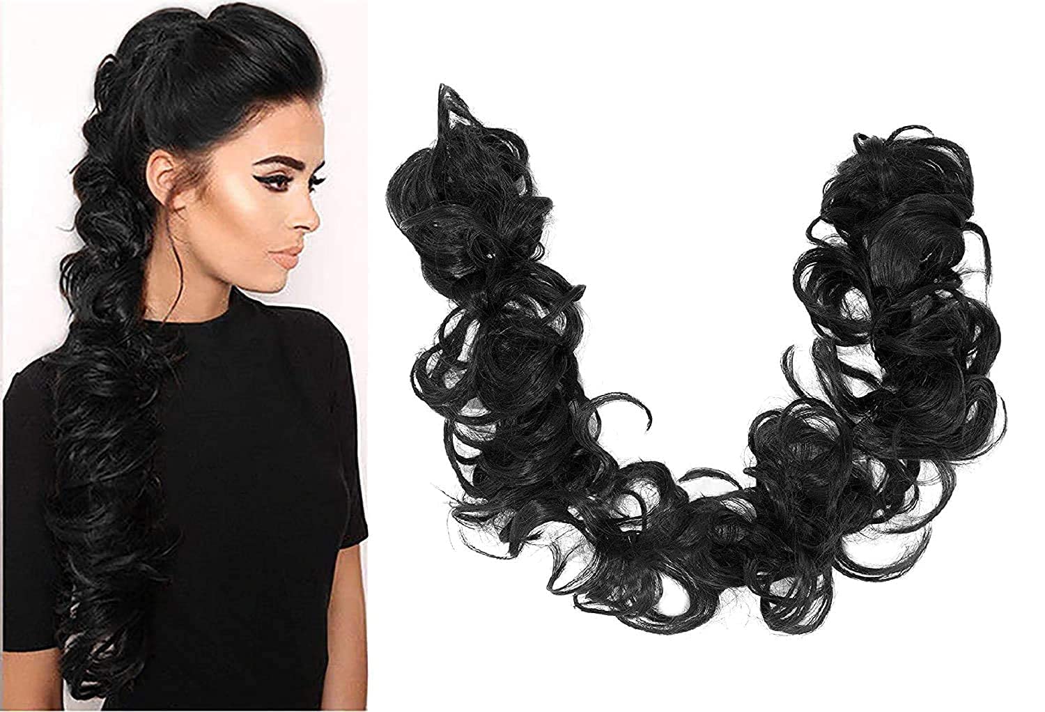 BLUSHIA Hair Buns for Women & Girls - Natural Black Frill Hair Extensions | Messy Bun & Ponytail Extension | Perfect for Parties, Weddings & Everyday Styling