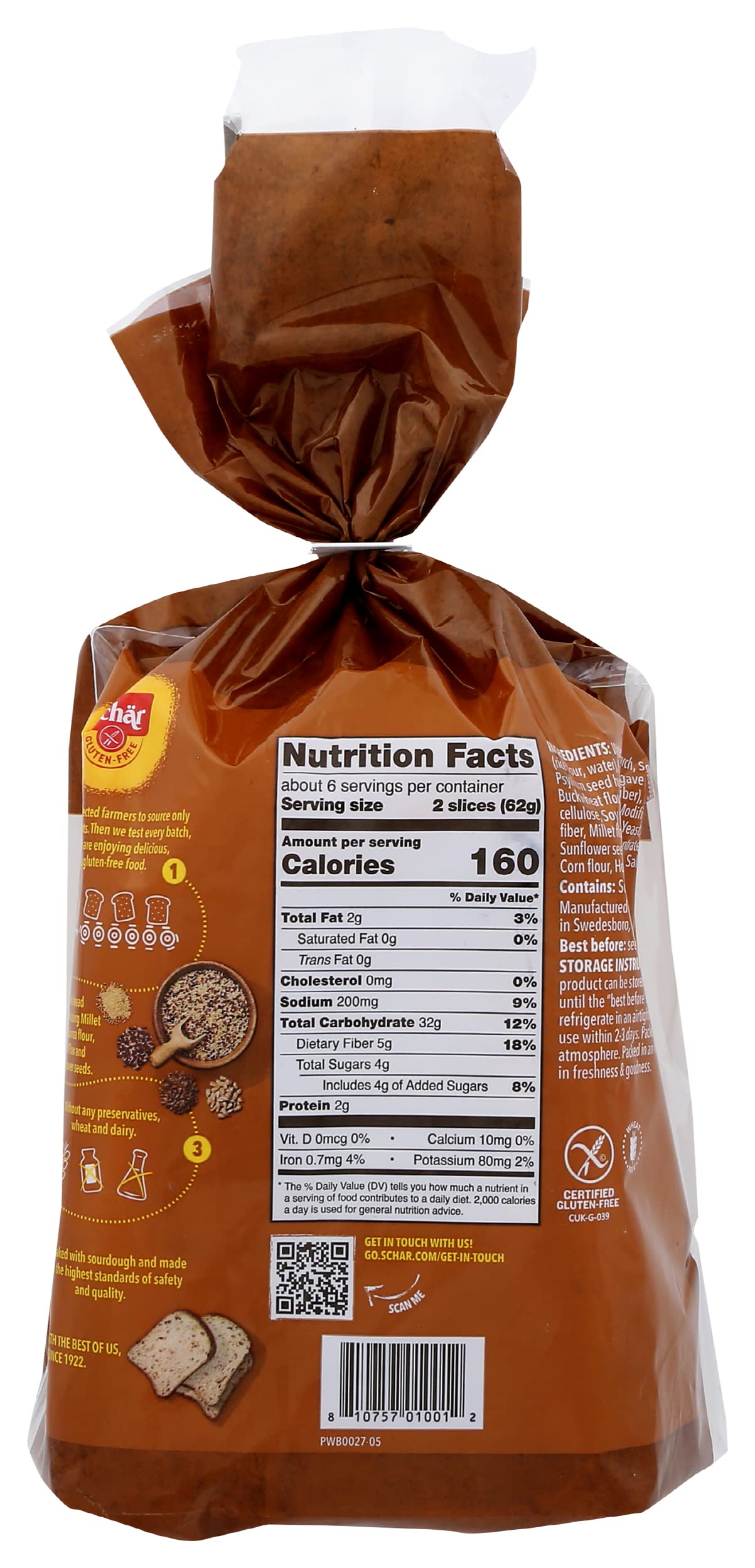 Schar Artisan Multigrain Gluten Free Bread - 14.1 oz | Healthy & Delicious Sandwich Loaf for Breakfast, Lunch & Snacks | Certified Gluten Free & Non-GMO