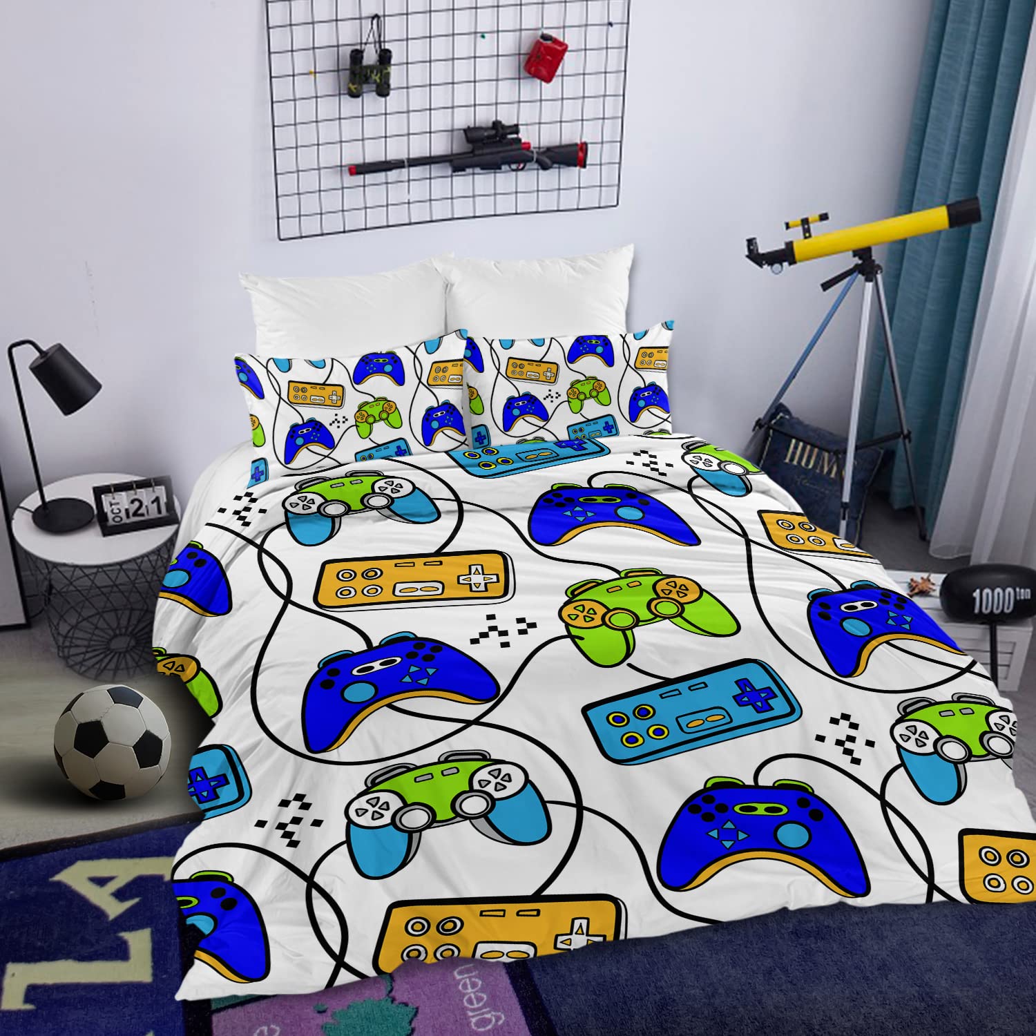 MILANKET Gaming Bedding Set for Boys & Girls - Twin Size Duvet Cover with Gamepad Controller Design - Soft Microfiber 3-Piece Comforter Set for Teens & Kids - Perfect for Gaming Rooms, Sleepovers & Teen Bedrooms