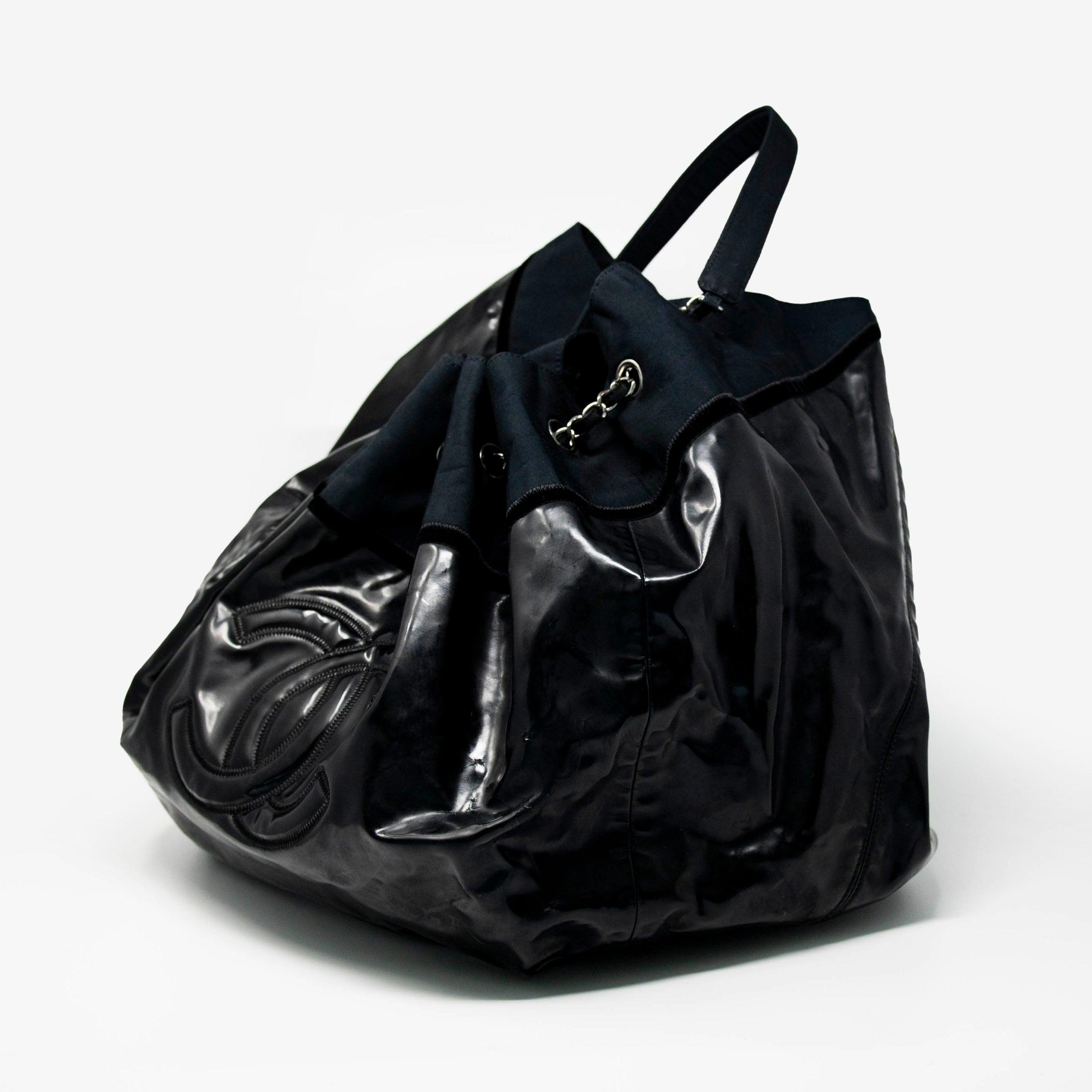 Chanel Black Vinyl XL Cabas Hobo Bag - Luxury Designer Shoulder Tote for Women | Perfect for Work, Travel & Everyday Use
