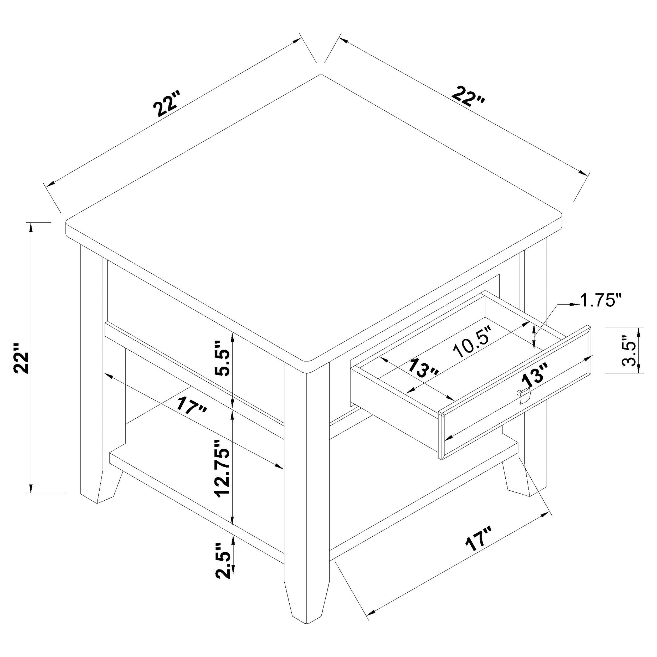 Coaster Furniture 721037 Square 1-Shelf End Table - Walnut Finish for Living Room, Bedroom & Office Decor