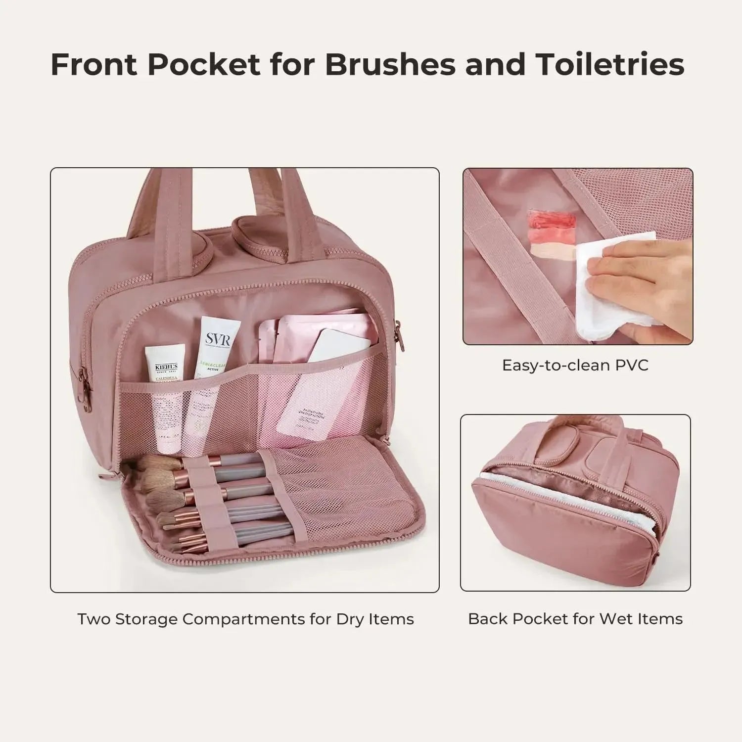 Premium Crush Toiletry Bag for Travel - 6 Stylish Colors (Black, Blue, Pink, Gray, Green, Purple) - Perfect for Vacation, Gym, Camping & Daily Use
