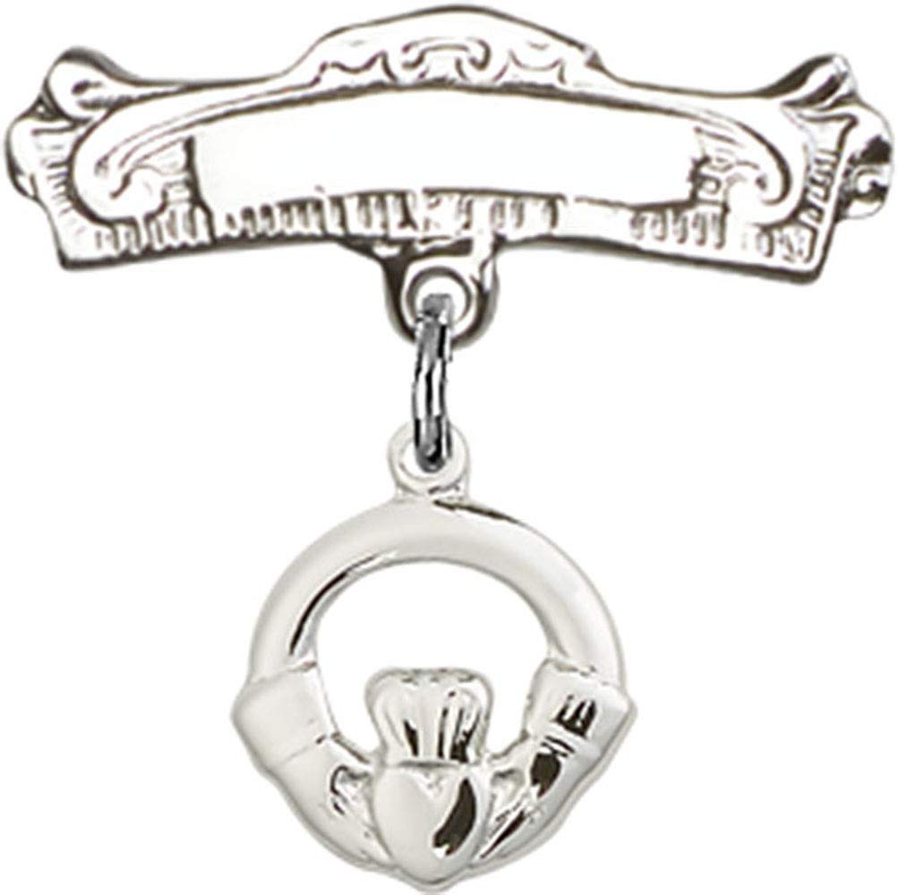 Sterling Silver Baby Badge with Claddagh Charm & Arched Polished Pin - Irish Jewelry Gift for Christening, Baptism & Newborn - Handmade in USA | Perfect for Baby Shower, First Communion & Keepsake