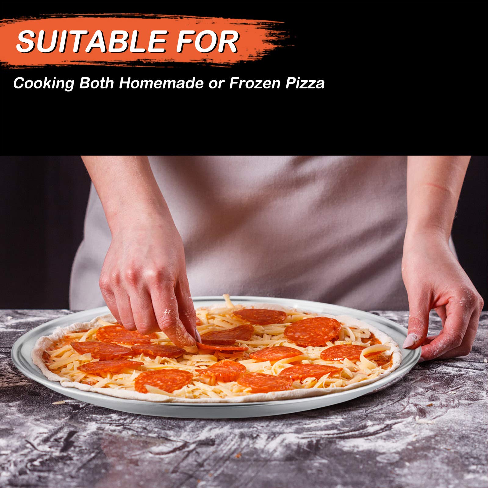 E-far 13.5 Inch Stainless Steel Pizza Pan Set of 4 - Non-Toxic Metal Baking Trays for Oven, Dishwasher Safe - Perfect for Homemade Pizza, Bread, Cookies & Party Serving