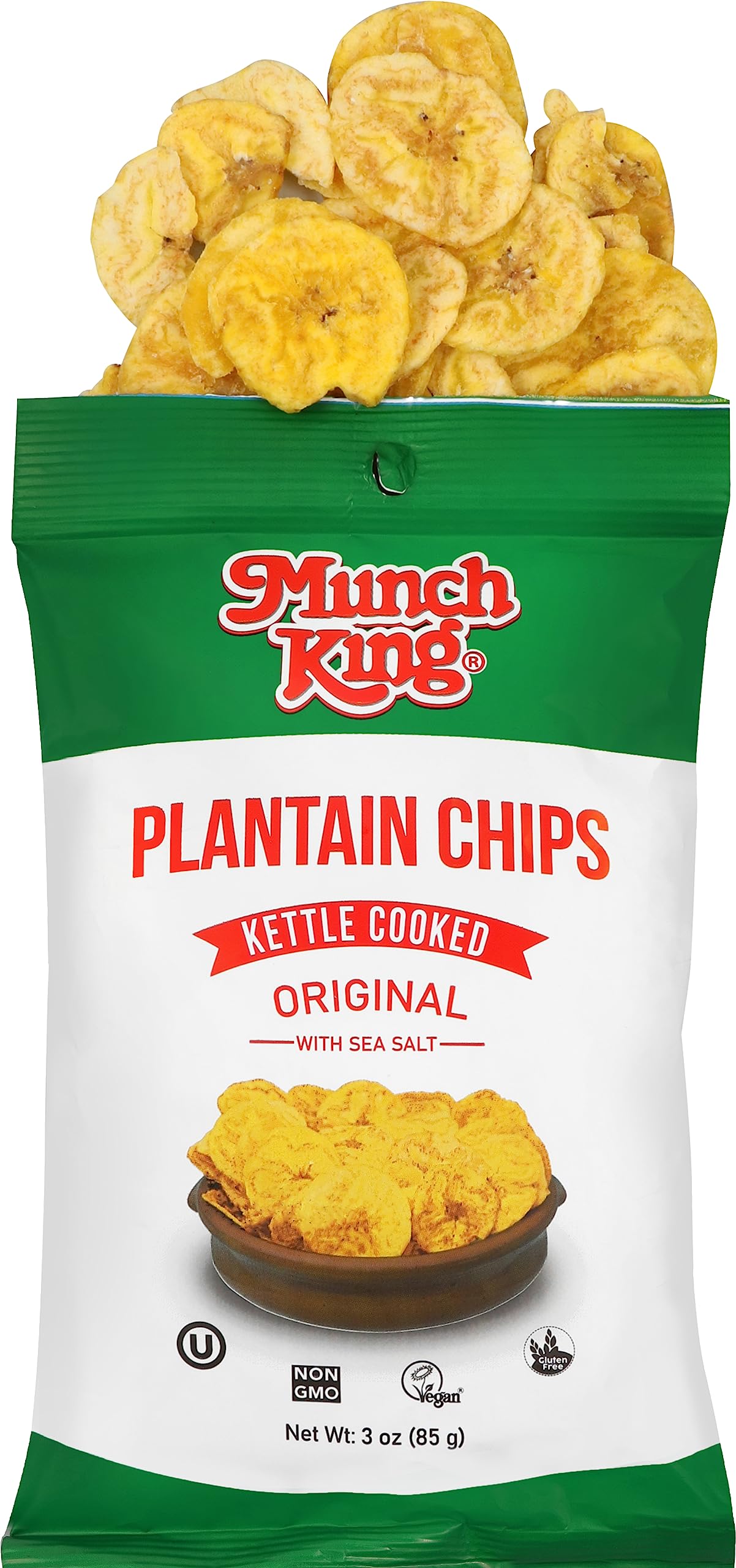 Munch King Plantain Chips - Gluten Free, Non-GMO, Vegan Snacks - 2.75 oz Bags (Pack of 6) - Perfect for School Lunches, Office Snacks & On-the-Go Energy