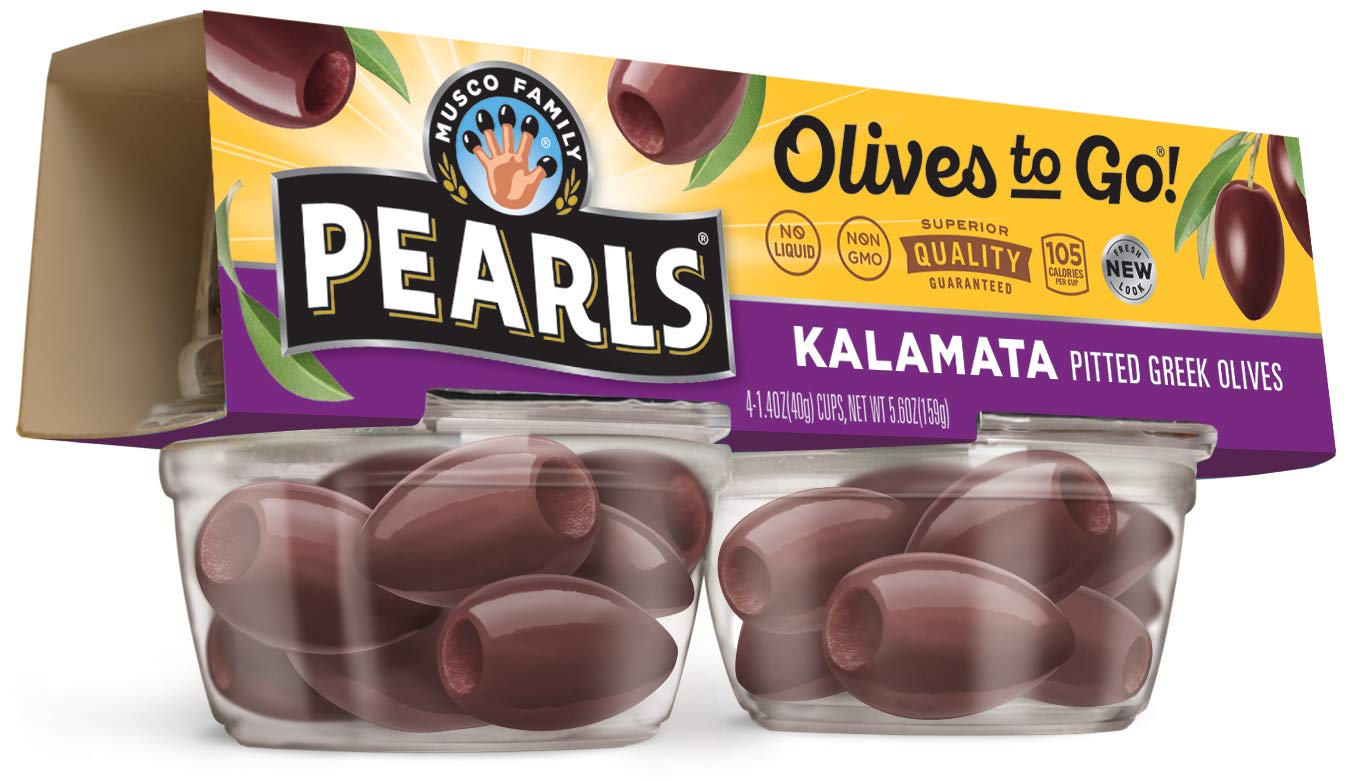 Pearls Olives To Go! Pitted Kalamata Olives - 1.4 oz (24 Cups) | Premium Greek Olives for Snacking, Salads & Charcuterie Boards | Perfect for Lunch Boxes, Picnics & On-The-Go Meals