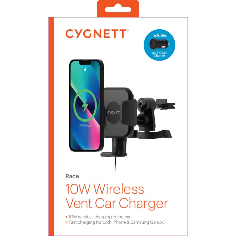 Cygnett Race 10W Fast Wireless Car Charger - Qi Certified Phone Mount for iPhone & Android - Perfect for Road Trips & Commuting