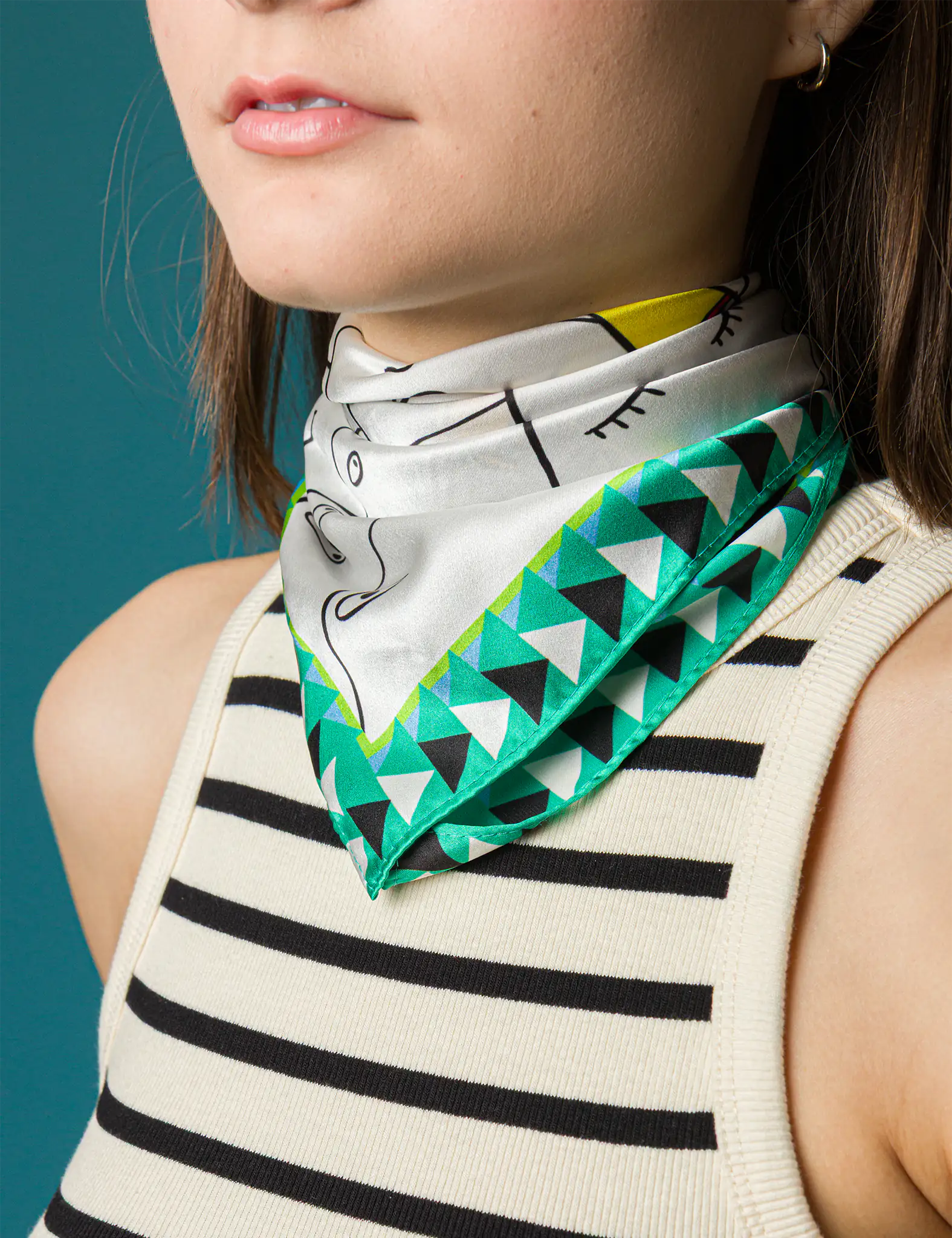 Elegant Black Silk Scarf with Happy Mountains Design - Perfect for Women's Fashion Accessories, Gift Giving, and Special Occasions