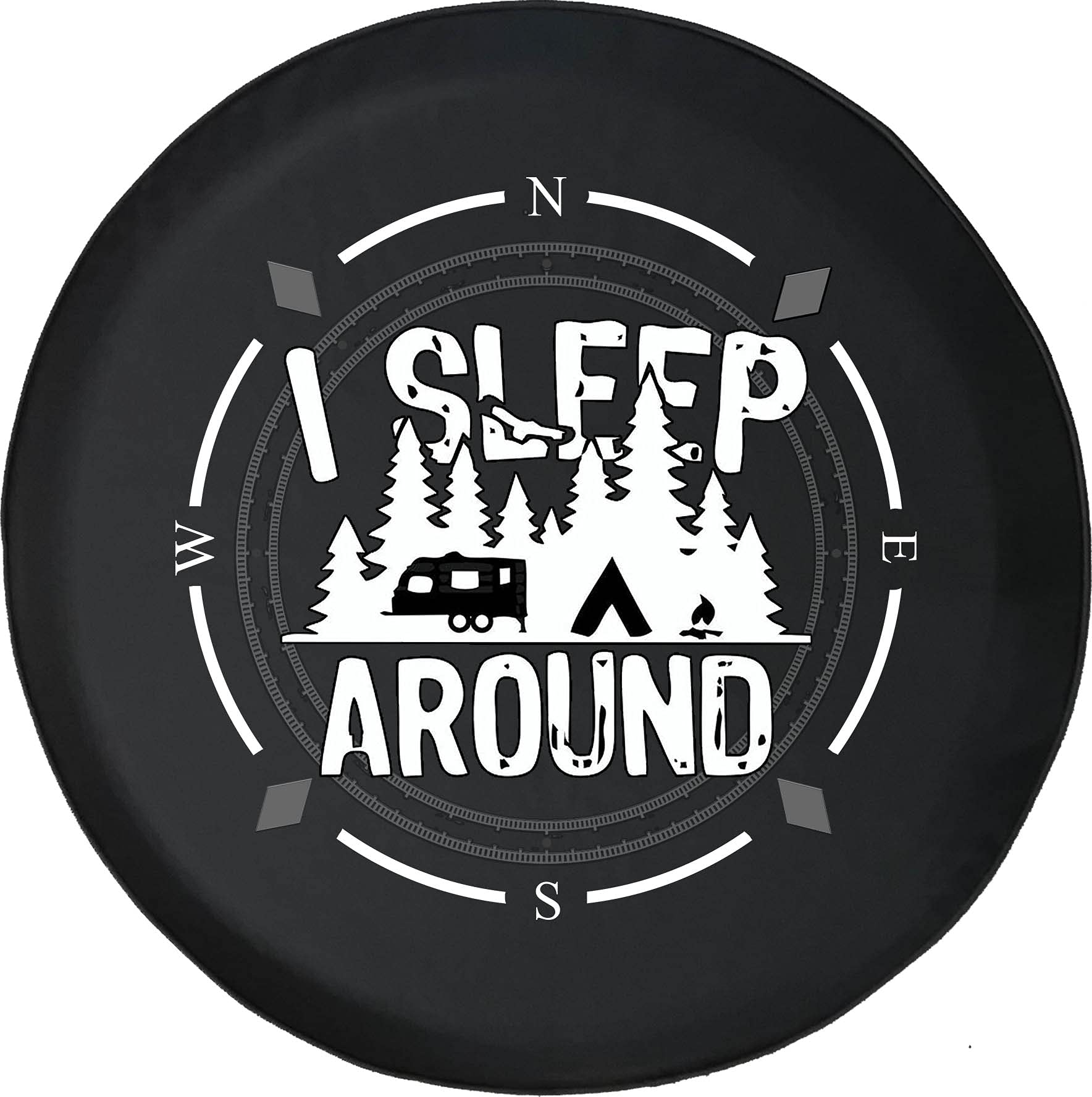 Pike Outdoors Spare Tire Cover with Compass Design - 'I Sleep Around' Camper Wheel Cover for SUV, Trailer, RV Accessories - Universal Fit for Most Vehicles - Perfect for Road Trips & Outdoor Adventures