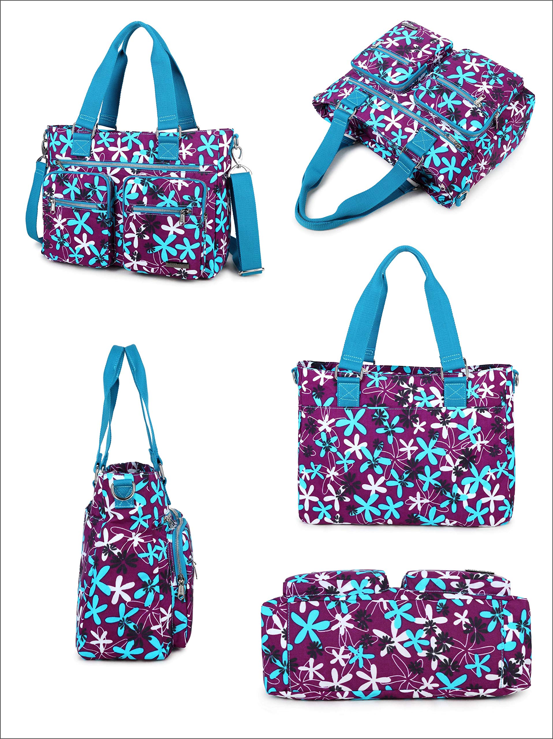 Crest Design Nylon Laptop Shoulder Bag for Women - Lightweight Teacher Nurse Tote Organizer with Multiple Pockets - Perfect for Work, Travel, School & Daily Commute