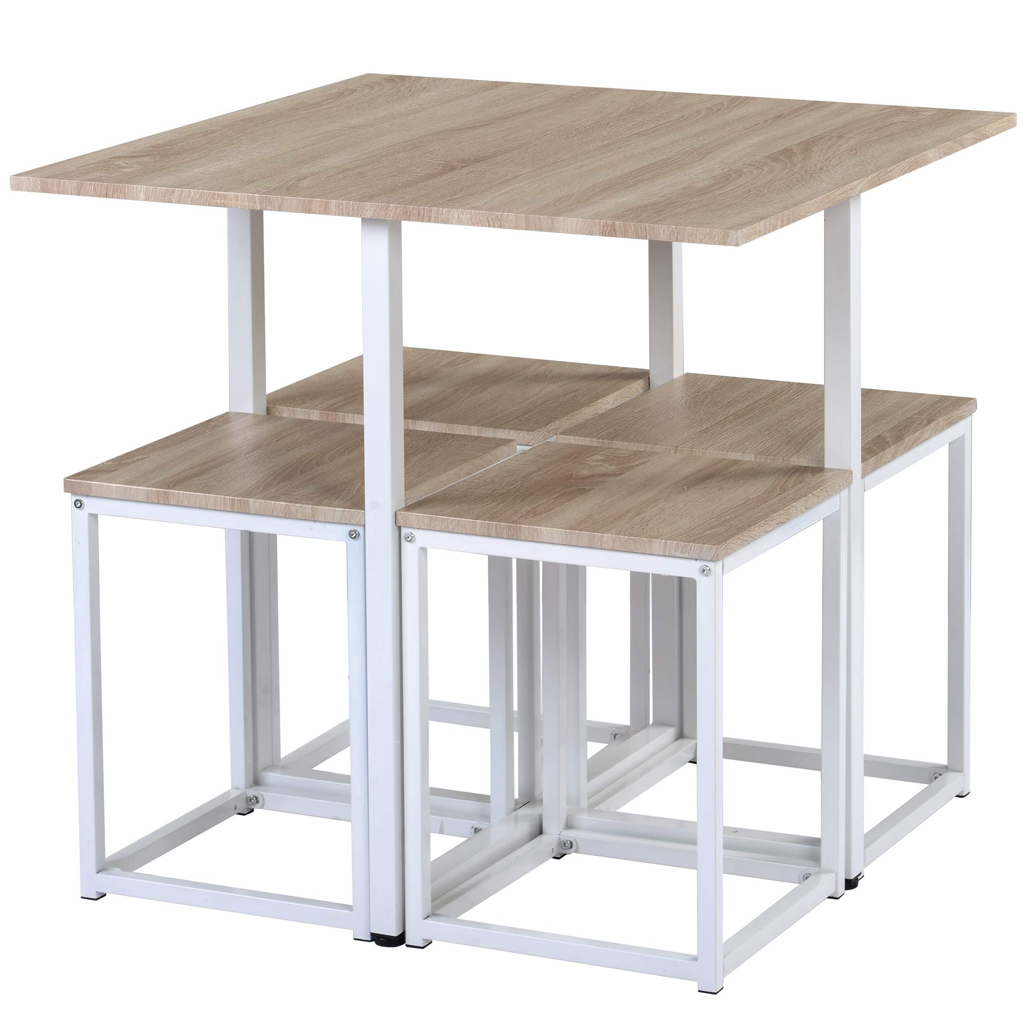LZ LEISURE ZONE 5-Piece Industrial Dining Set - Kitchen Table with 4 Bar Stools, Natural Wood & White Finish - Perfect for Small Spaces, Apartments, Restaurants & Home Bars