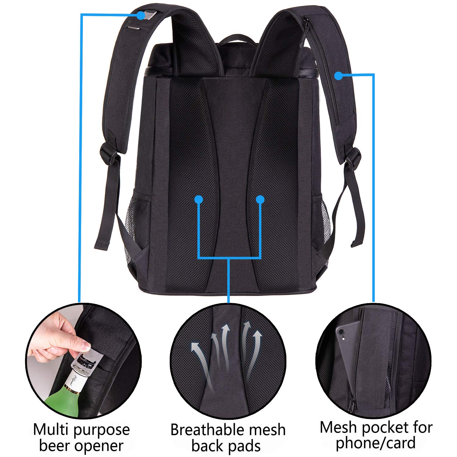FORICH Leakproof Insulated Backpack Cooler - Waterproof & Lightweight Soft Cooler Bag for Beach, Picnics, Camping, Hiking | Holds 30 Cans | Perfect for Work Lunch, Outdoor Adventures & Travel