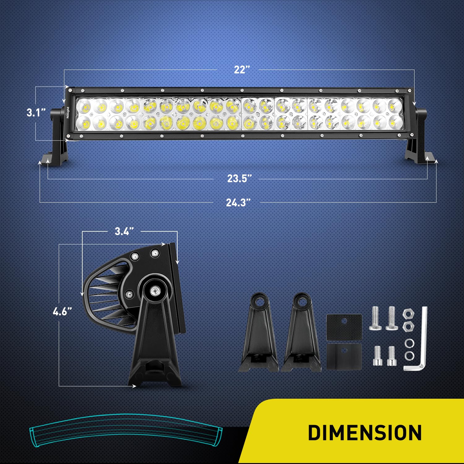 Nilight 70015C-A 22Inch 120W Curved LED Light Bar - Spot Flood Combo Off Road Driving Lamp for Trucks, Jeep, Boat | Waterproof Work Light with 2 Year Warranty | Perfect for Off-Roading, Camping, Night Driving & Emergency Lighting