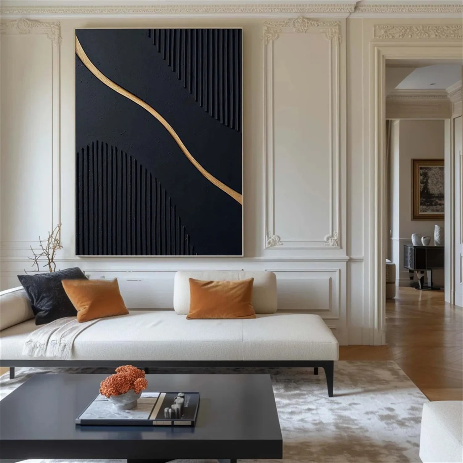 Black Gold Minimalist Textured Abstract Wall Art Painting #MZ098 - Modern Home Decor for Living Room, Bedroom & Office