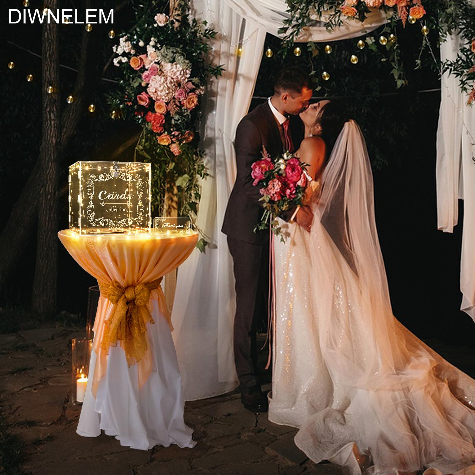 DIWNELEM Clear Acrylic Wedding Card Box with Lock - Large Letter Envelope Gift Money Holder for Wedding Reception, Baby Shower, Birthday Party & Graduation Decorations - Perfect for Secure Gift Storage at Special Events