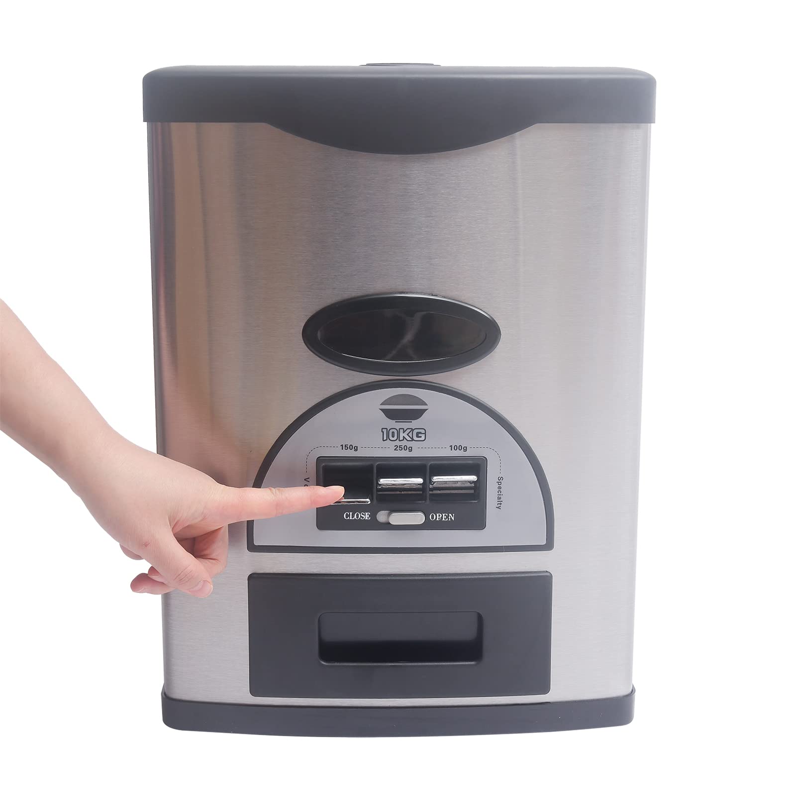 Stainless Steel Auto Rice Dispenser & Storage Container - 10kg/22lb Capacity for Rice, Grains & Dry Food - Perfect for Kitchen Organization & Pantry Storage