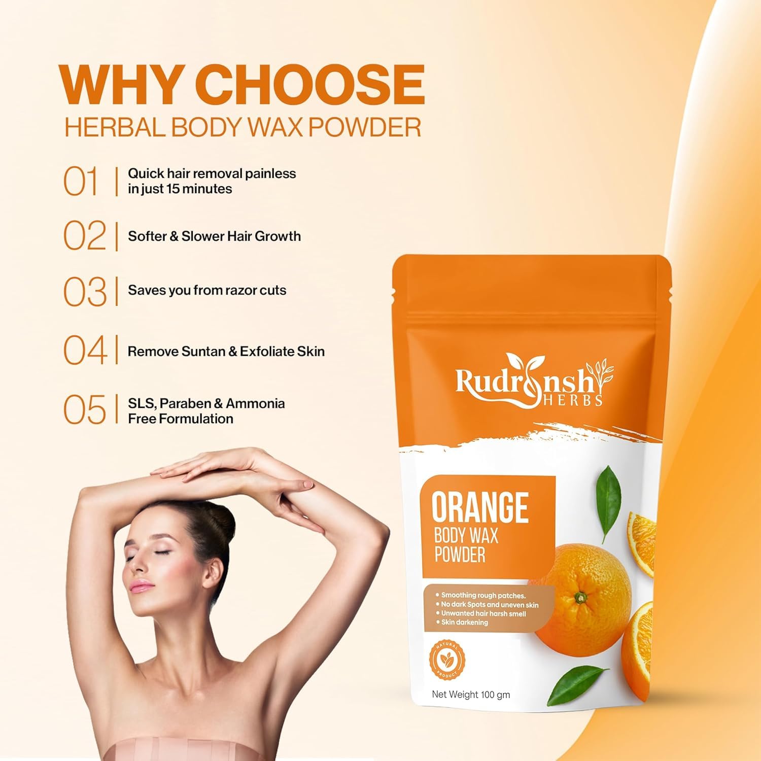 Natural Orange & Sandalwood Body Wax Powder Combo - 200g (100g x 2) | Herbal Hair Removal Powder for Women | All Skin Types | Smooth Legs & Bikini Line | At-Home Spa Treatment