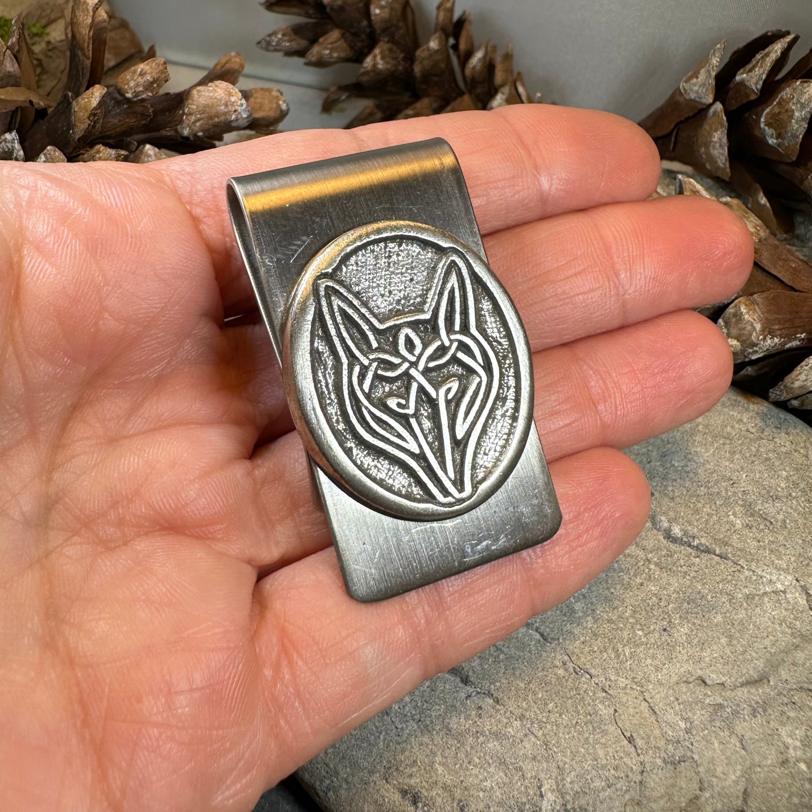 Celtic Wolf Money Clip - Stainless Steel Wallet Money Holder for Bills & Cards - Perfect for Men's Gifts, Travel & Everyday Use