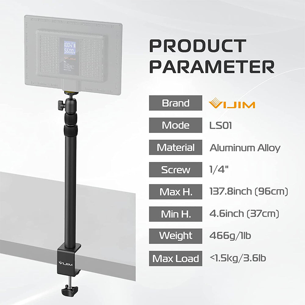 Ulanzi VIJIM LS01 Adjustable Desktop Light Stand - 22 to 48 Inches Extendable Photography Lighting Stand for YouTube Videos, Live Streaming & Home Studio Setup