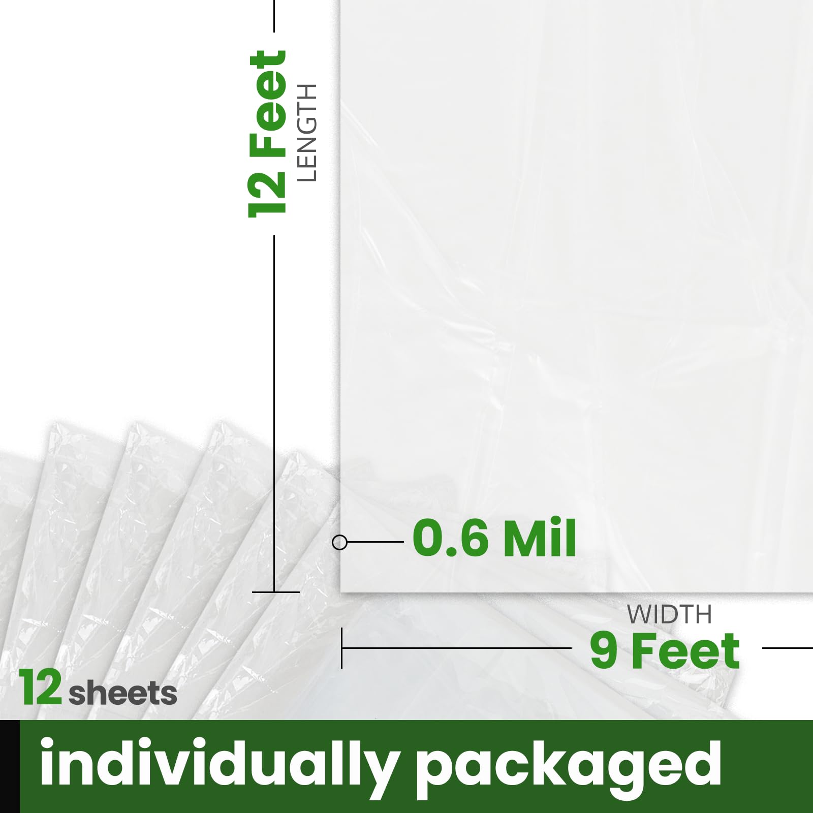 12-Pack Clear Plastic Drop Cloths 9x12 Ft - Disposable Painting Tarps, Dust-Proof Furniture Covers, Heavy-Duty Plastic Sheeting for Home Renovation, DIY Projects & Floor Protection