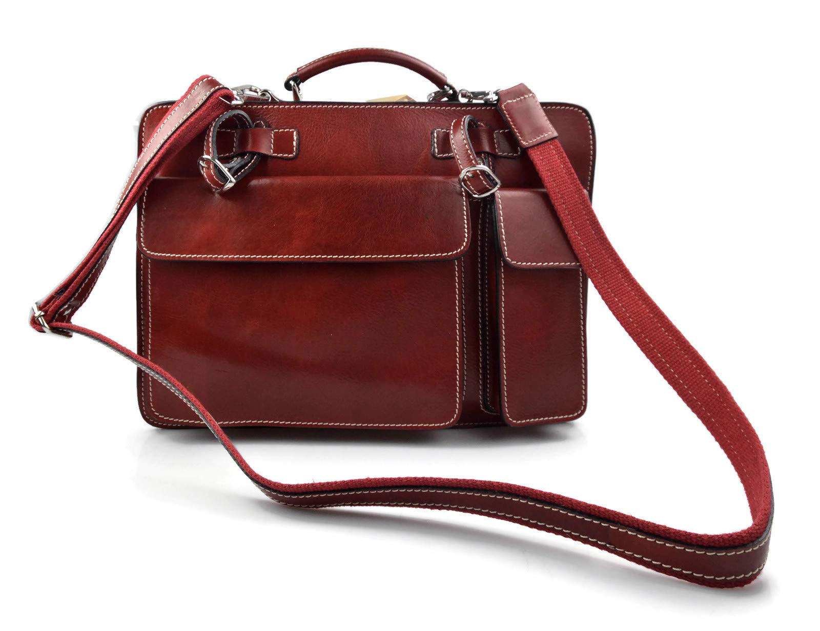 Premium Genuine Leather Shoulder Bag for Women & Men - Business Briefcase, Messenger Bag, Office Document Folder - Stylish Carry On Work Bag (Red) - Perfect for Business Travel, Commuting & Professional Meetings