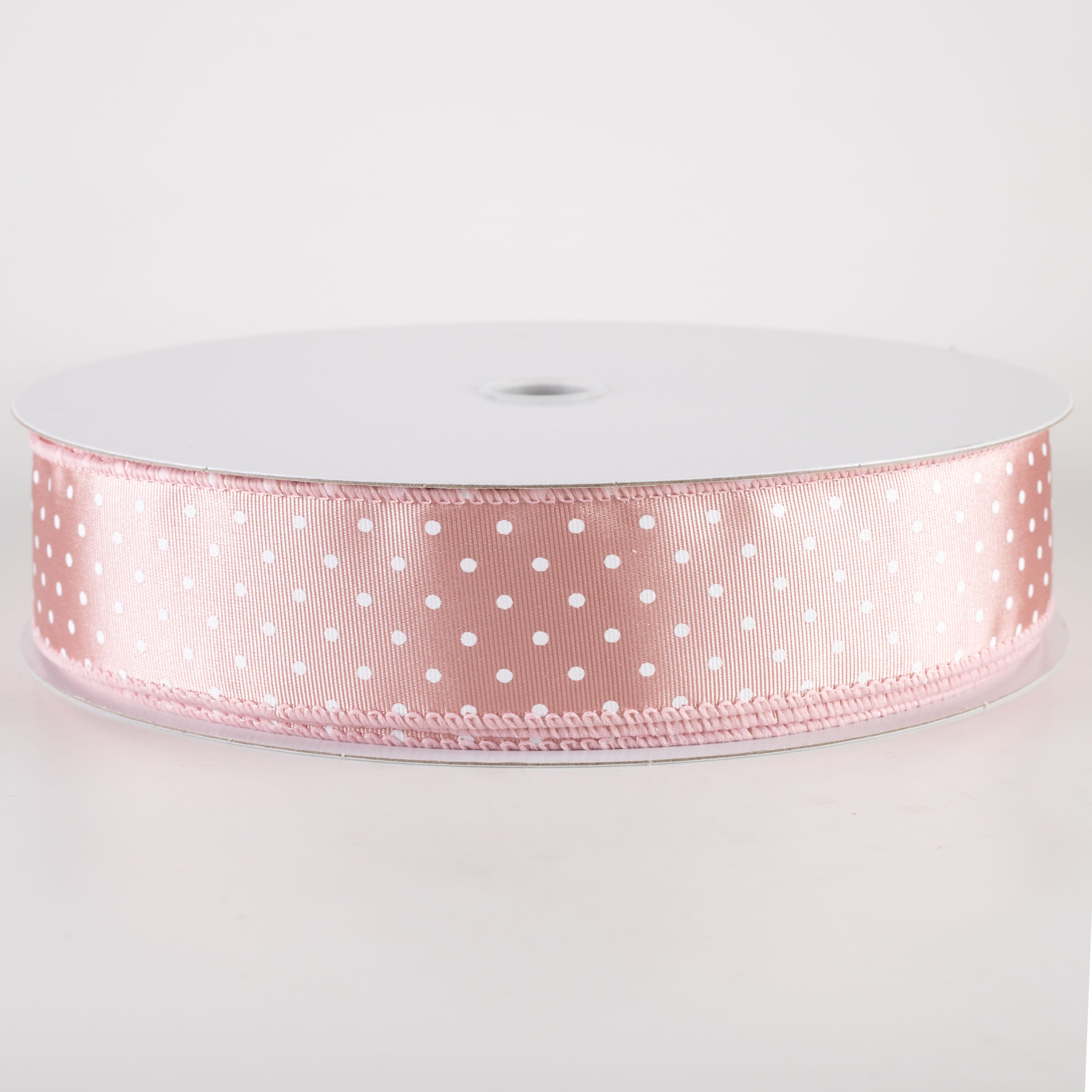 1.5 Inch Ribbed Satin & White Microdot Ribbon - Blush Pink (50 Yards) for Gift Wrapping, Wedding Decorations, and DIY Crafts
