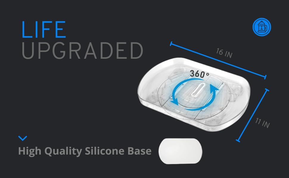 360° Rotating Rectangle Lazy Susan Turntable Organizer - Non-Slip Silicone Base for Refrigerator, Kitchen Cabinet, Pantry & Countertop | 16
