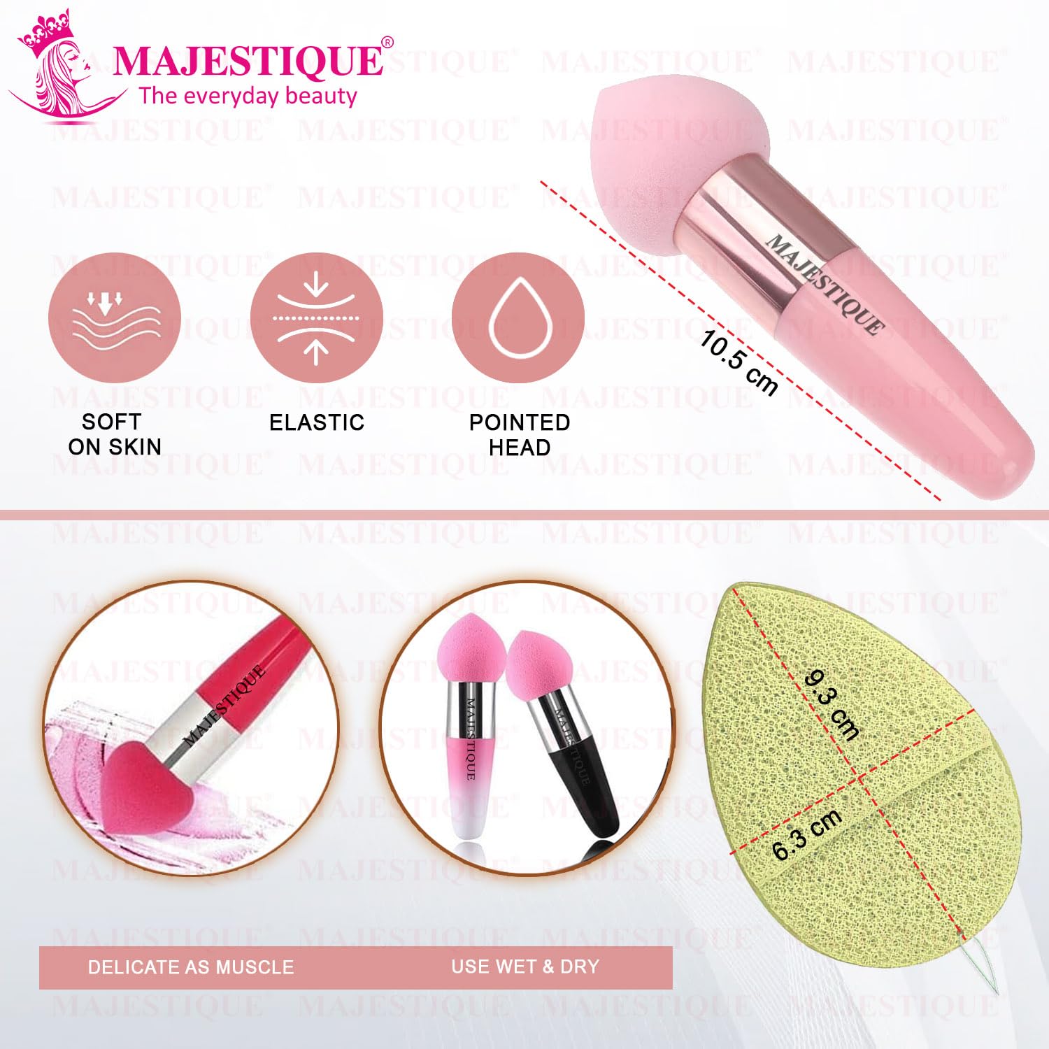 MAJESTIQUE Pointed Makeup Sponge - Reusable Facial Cleansing Sponge for Washing, Exfoliating & Makeup Removal with Finger Glove - Soft Bath & Shower Sponge (Pack of 2) - Perfect for Daily Skincare & Gentle Makeup Application