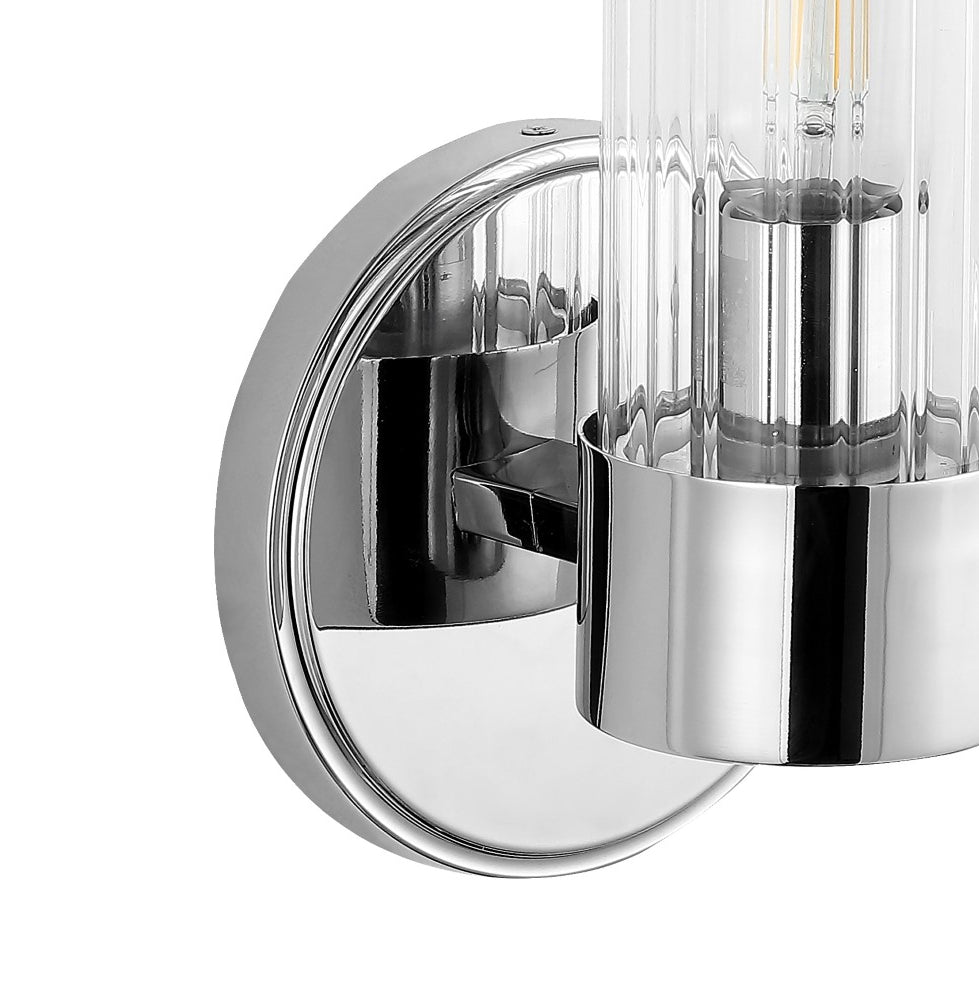 Modern Mid-Century LED Vanity Mirror with Tall Cylinder Iron Base & Striped Glass - Perfect for Bedroom, Bathroom, and Dressing Room Makeup Lighting