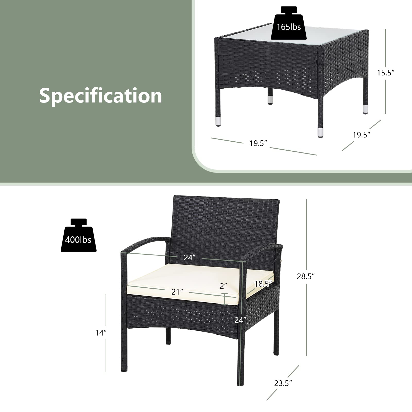 RELAX4LIFE 3-Piece Outdoor Patio Furniture Set - Beige Rattan Wicker Bistro Set with 2 Chairs & Glass Coffee Table, Durable Steel Frame for Garden, Balcony, Porch | Perfect for Backyard Relaxation & Entertaining Guests
