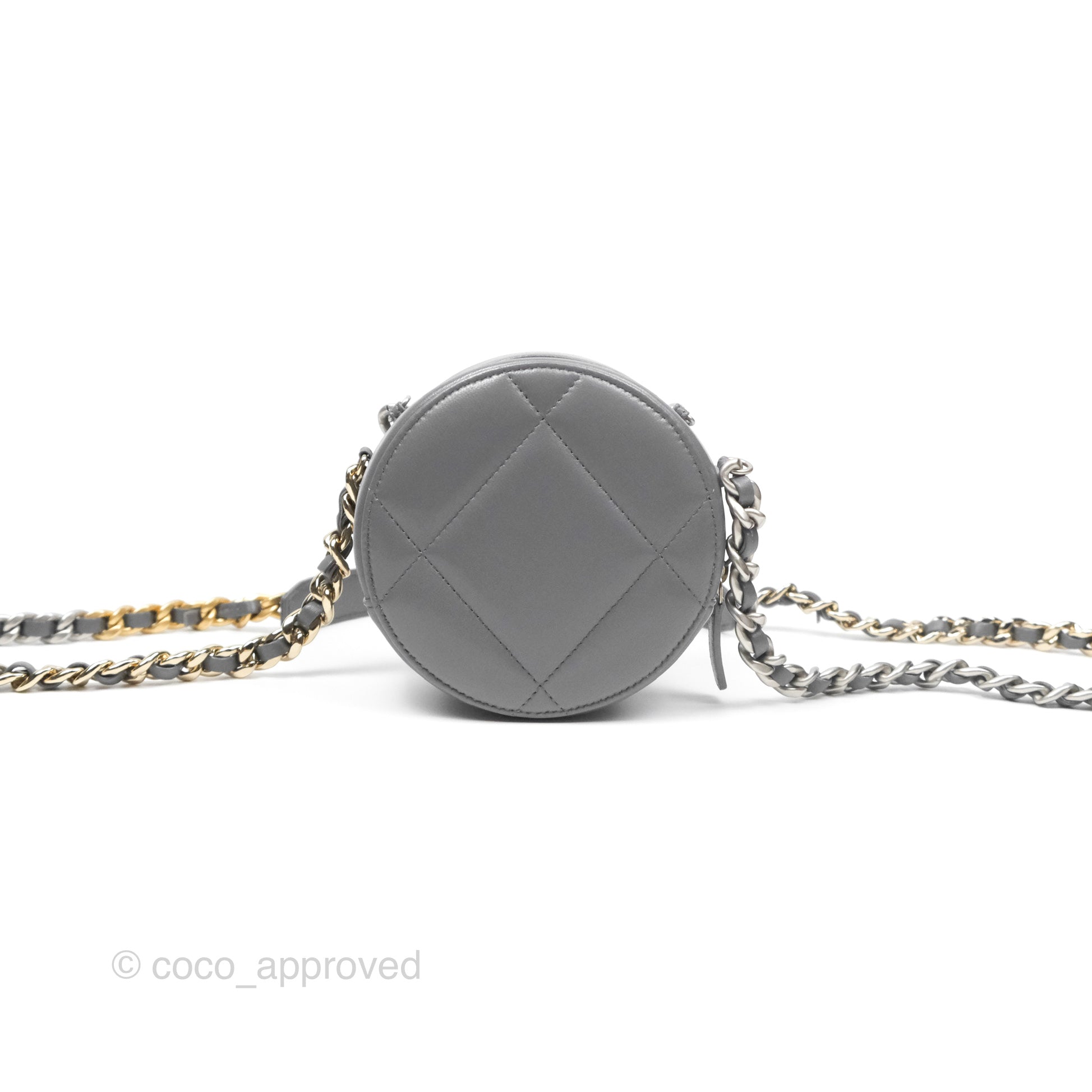 Chanel 19 Round Clutch Bag with Chain Strap in Grey - Mixed Metal Hardware Crossbody Purse for Women | Perfect for Evening Parties, Date Nights & Special Occasions