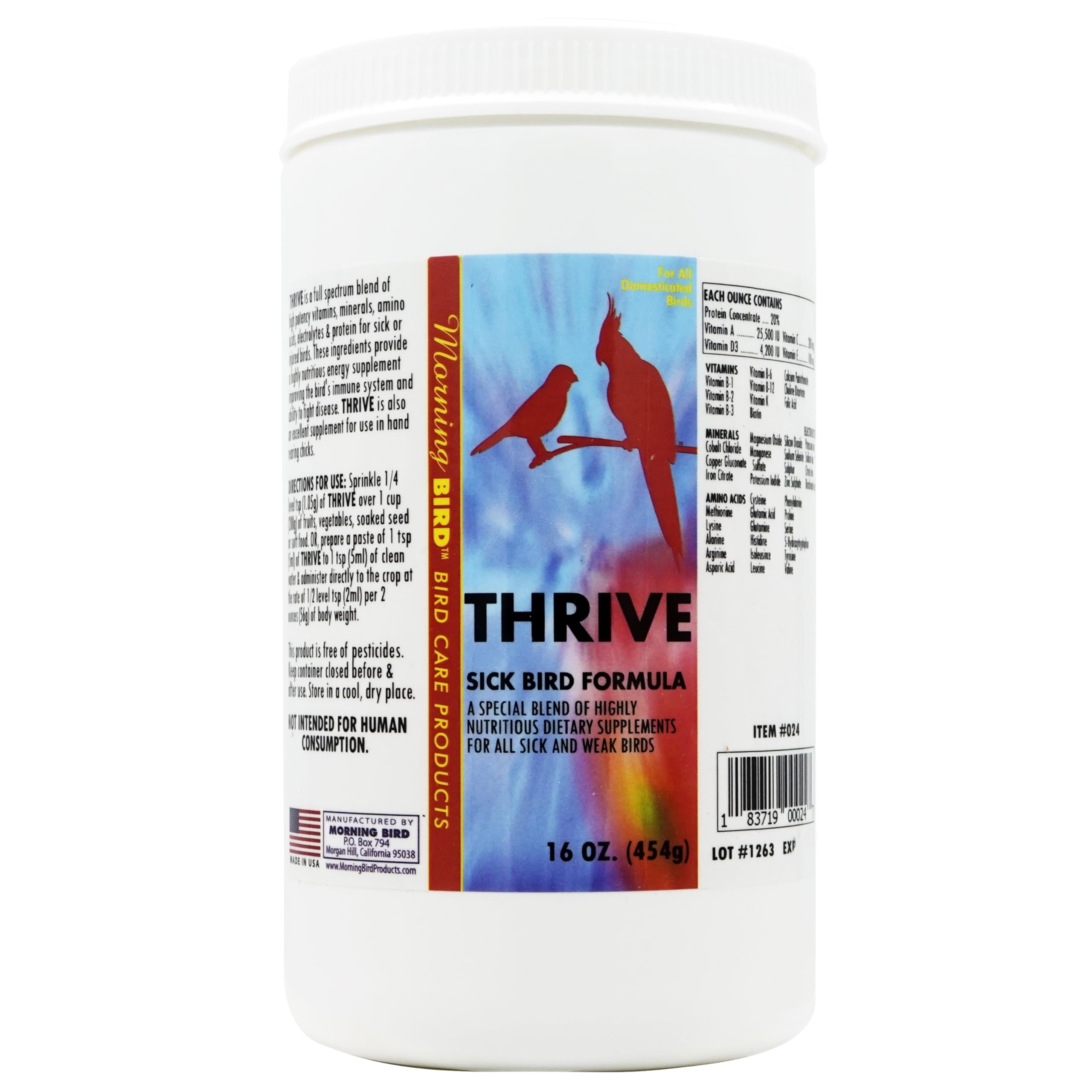 Morning Bird Thrive - Premium Nutritious Energy Supplement with Essential Minerals, Vitamins, Amino Acids, Electrolytes & Protein Powder - 1 lb for Workout Recovery, Sports Performance & Daily Energy Boost