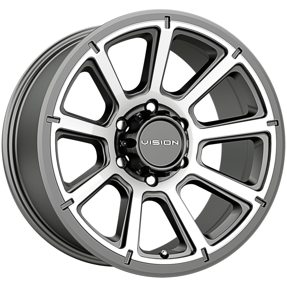 Vision 353 TURBINE Custom Wheel 16x8 0 Offset 6x139.7 Bolt Pattern 110mm Hub - Gunmetal Machined Face Rim for Trucks SUVs & Off-Road Vehicles - Perfect for Jeep Wrangler Ford F150 Chevy Silverado & Toyota Tacoma