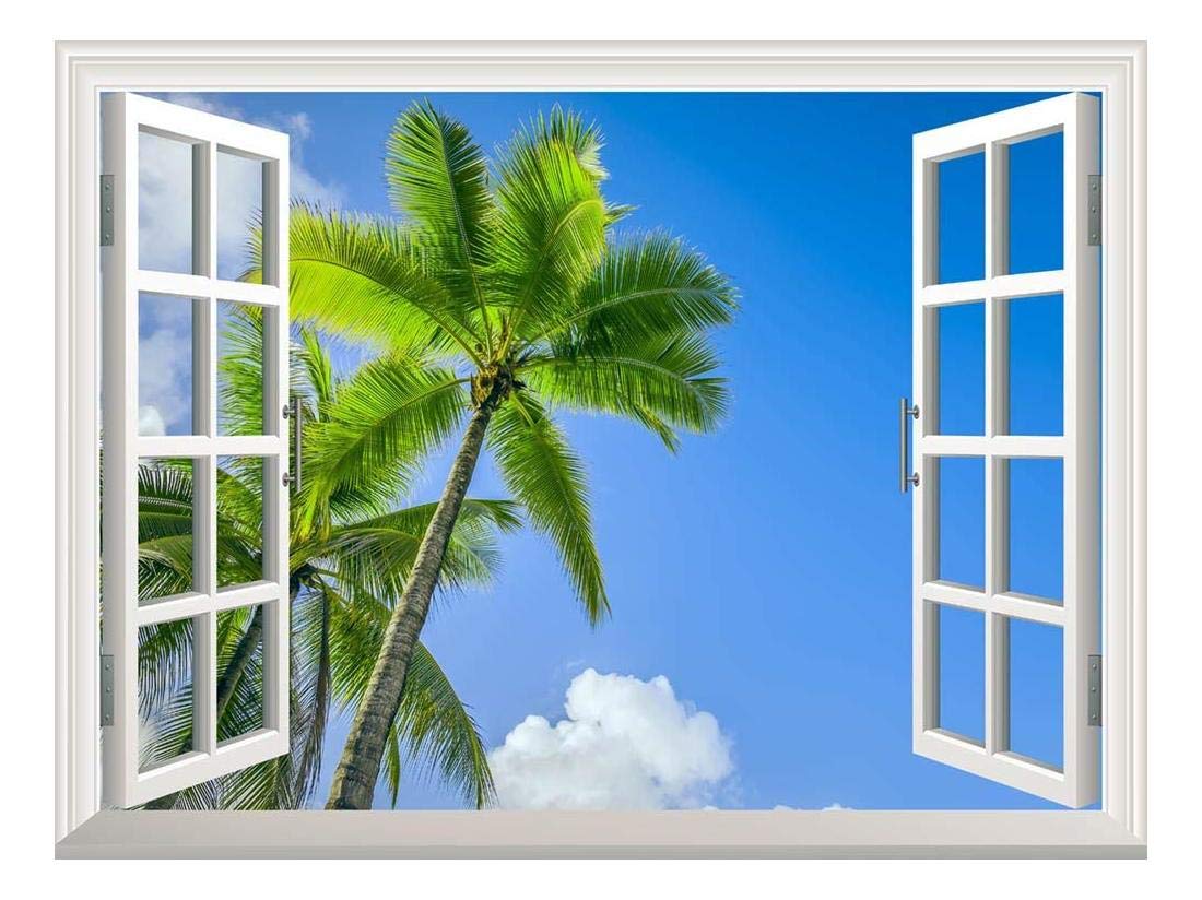 Wall26 Removable Tropical Palm Tree Wall Sticker - Blue Sky Landscape Mural for Home & Window Decor | 24